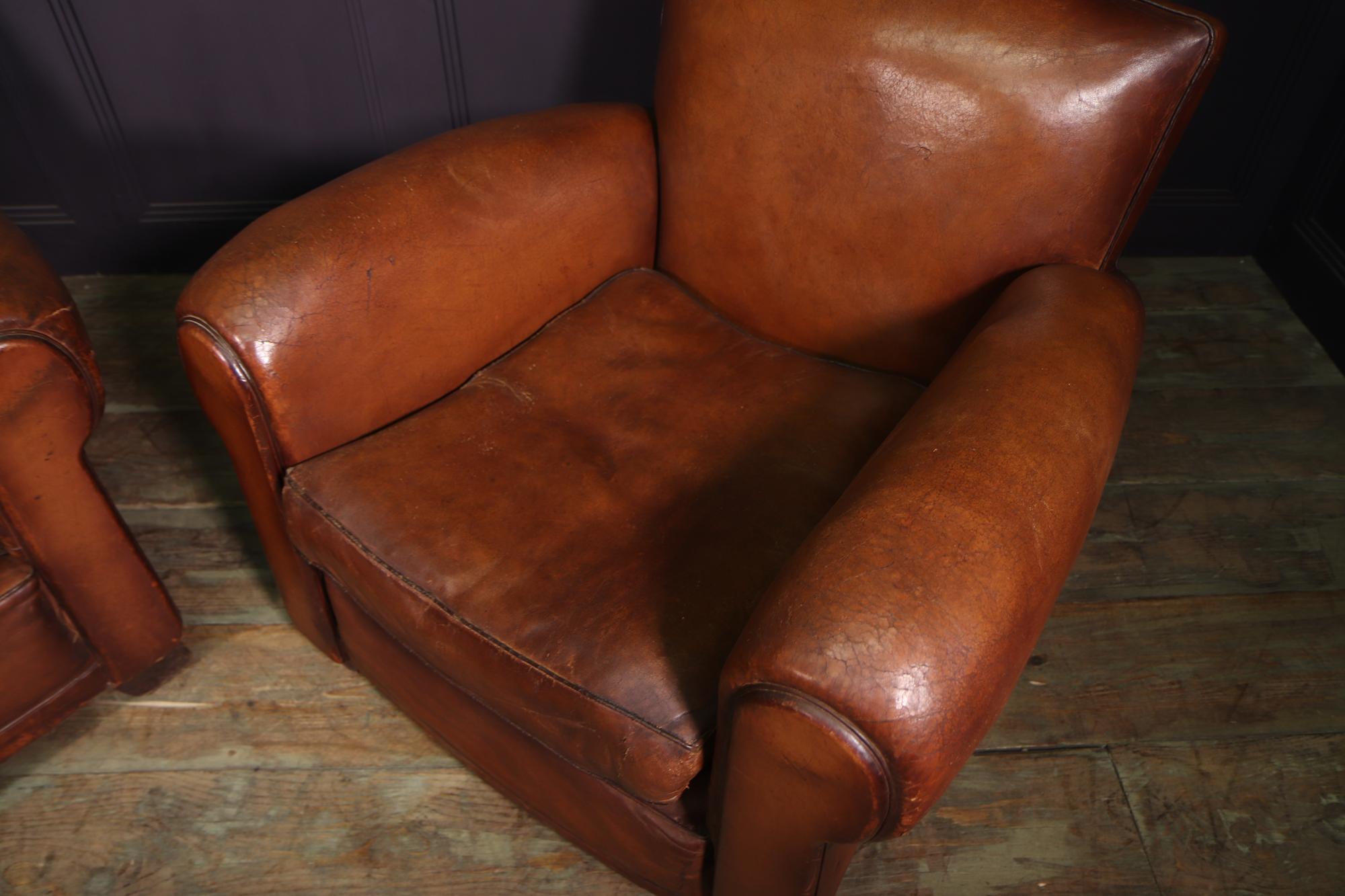 Pair of French Leather Moustache Back Club Chairs In Good Condition In Paddock Wood Tonbridge, GB