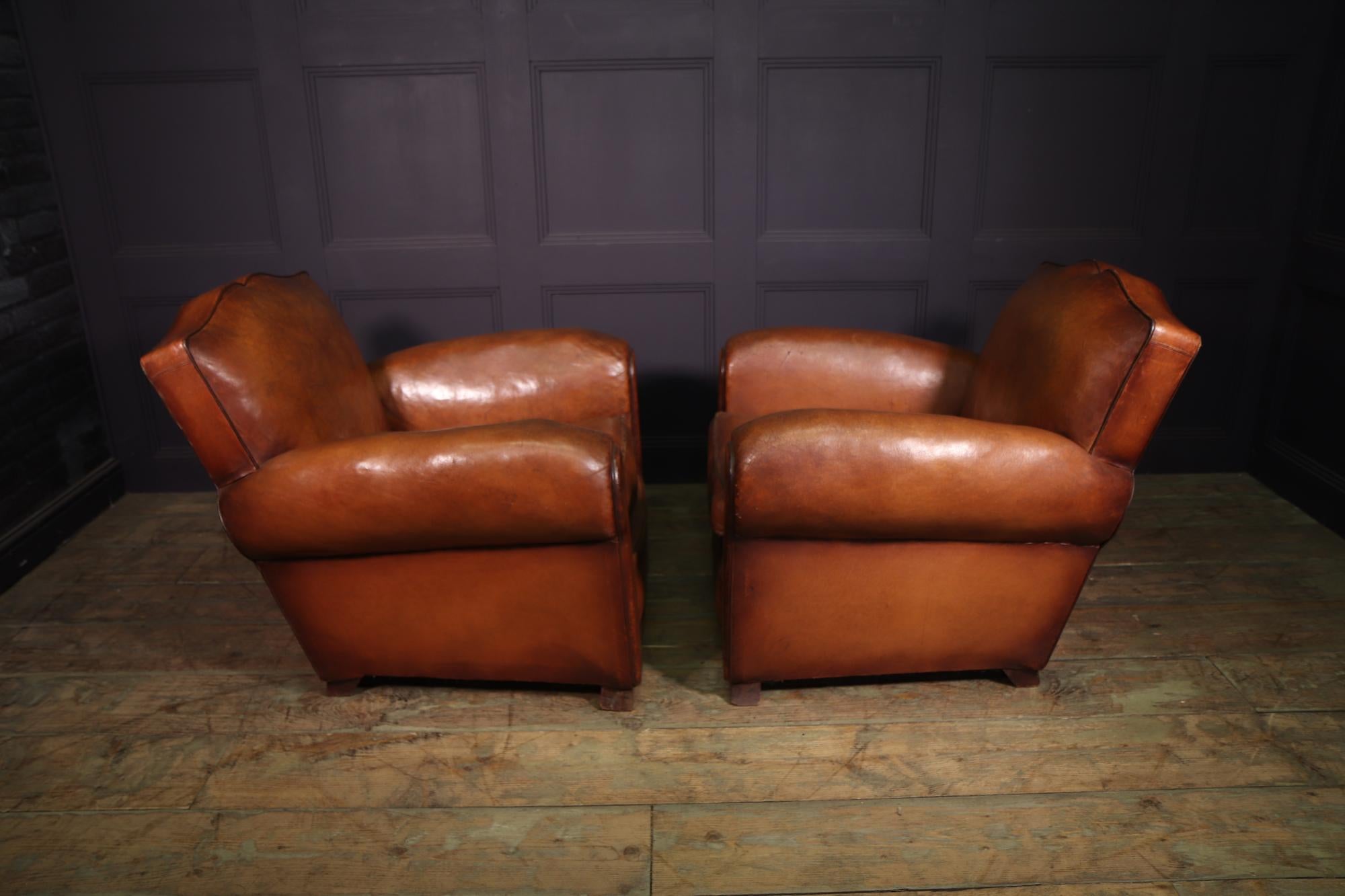 Pair of French Leather Moustache Back Club Chairs 1