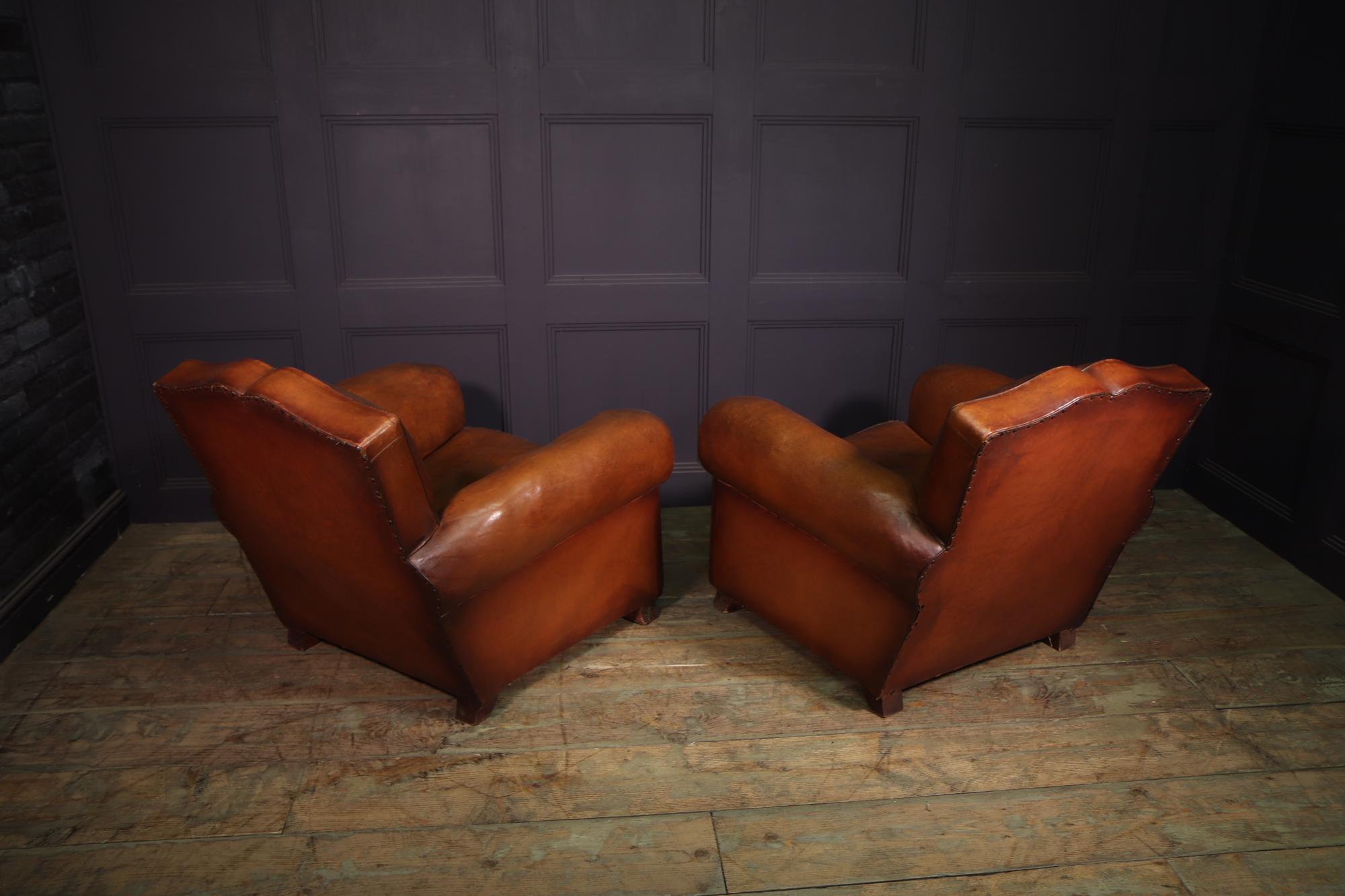 Pair of French Leather Moustache Back Club Chairs 2