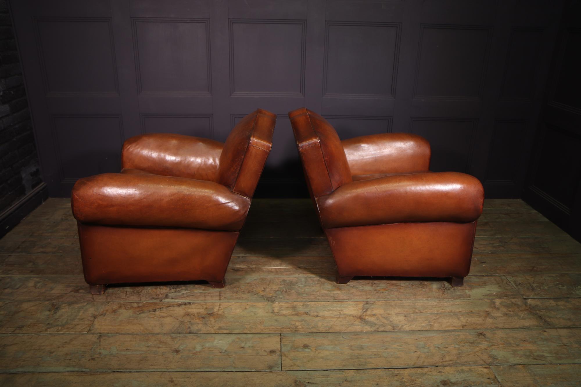 Pair of French Leather Moustache Back Club Chairs 3