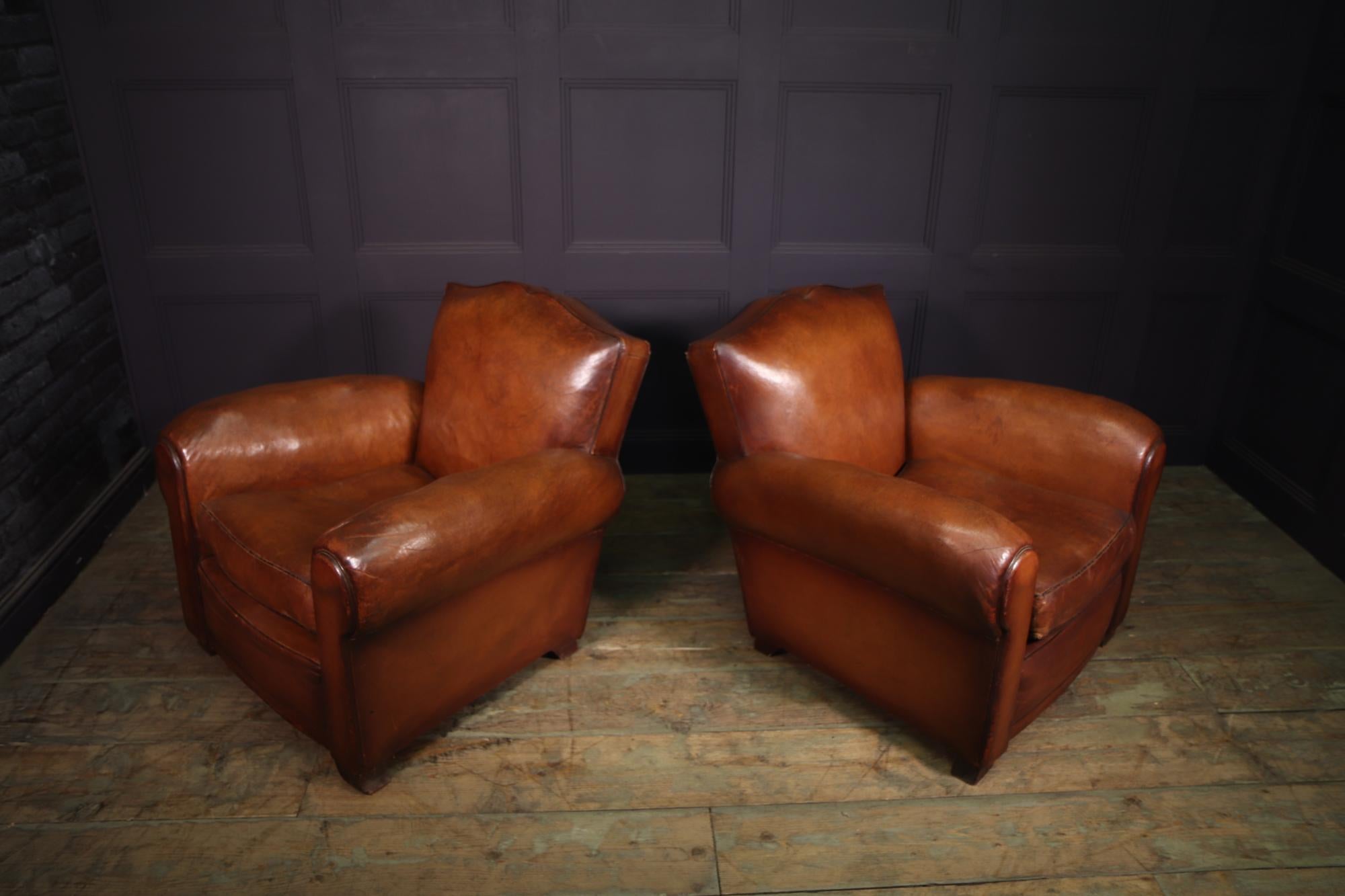 Pair of French Leather Moustache Back Club Chairs 4
