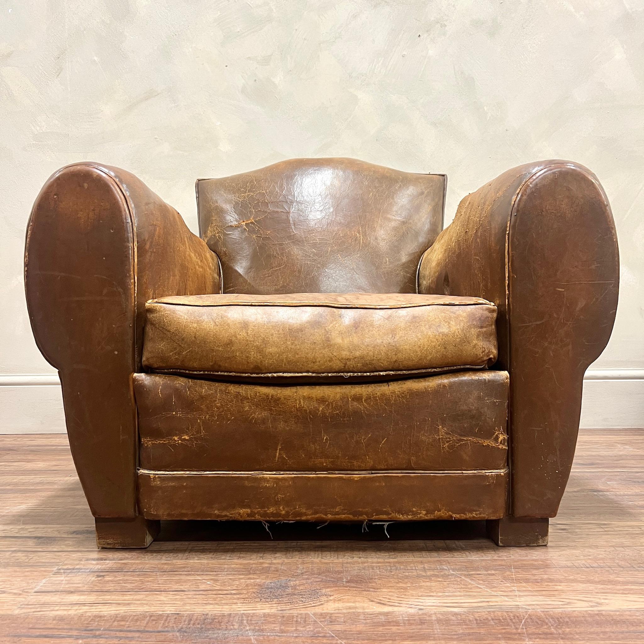 Pair of French, Leather Moustache Back Club Chairs 4