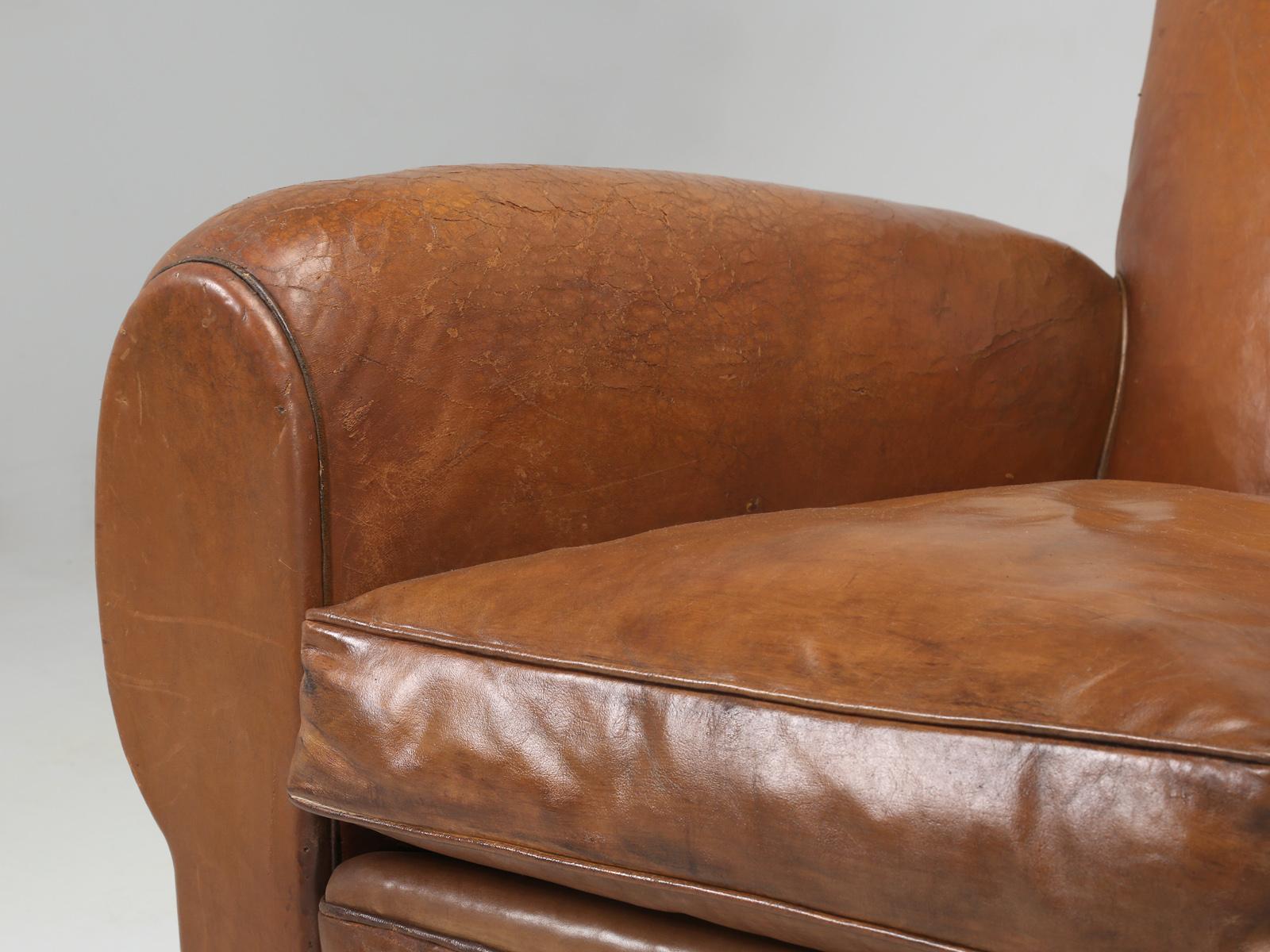 Pair of French Leather Moustache Back Club Chairs, Restored 6