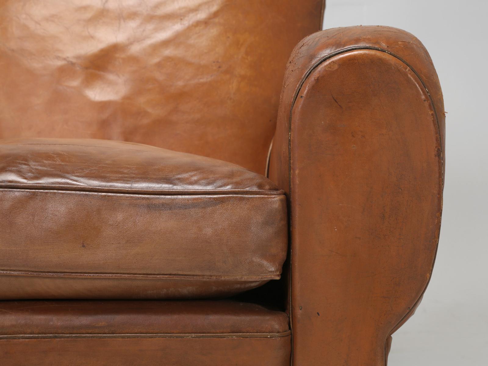 Pair of French Leather Moustache Back Club Chairs, Restored 7