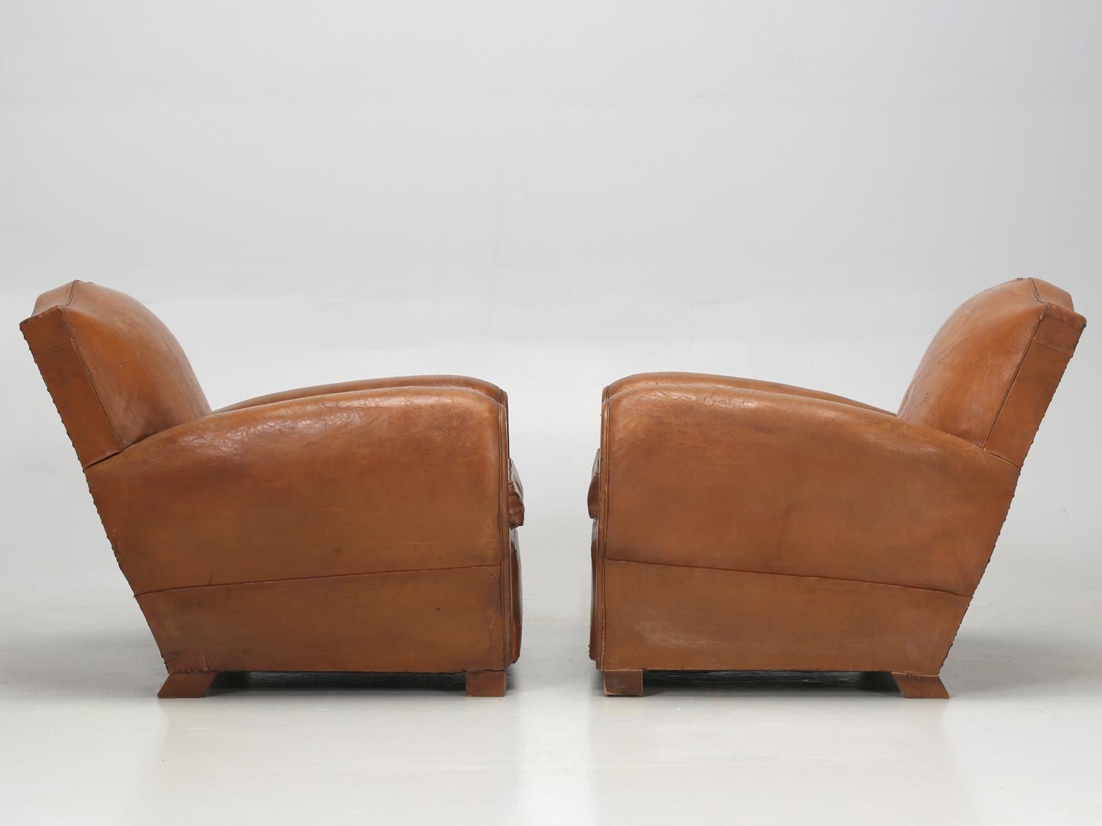 Pair of French Leather Moustache Back Club Chairs, Restored 8