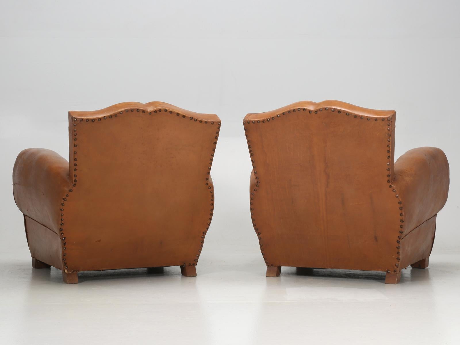 Pair of French Leather Moustache Back Club Chairs, Restored 9