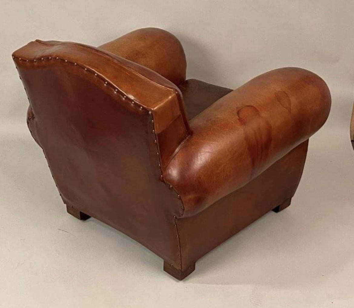 20th Century Pair Of French Art Deco Leather Club Chairs, 1930’s