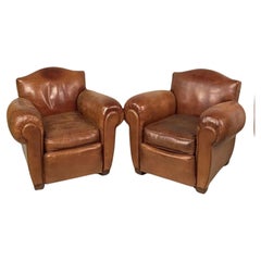 Pair Of French Art Deco Leather Club Chairs, 1930’s