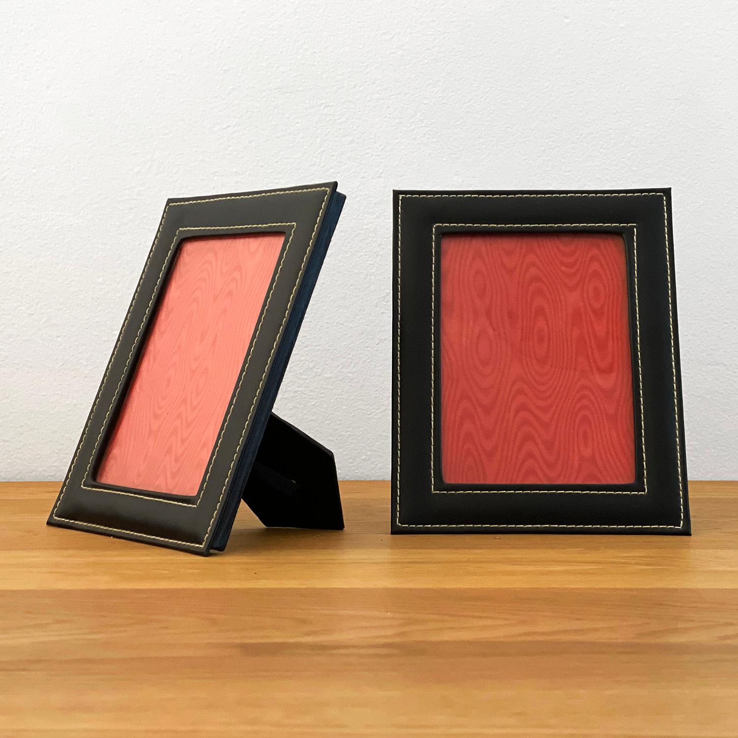 Pair of French Leather Picture Frames in the Style of Jacques Adnet In Good Condition In Los Angeles, CA