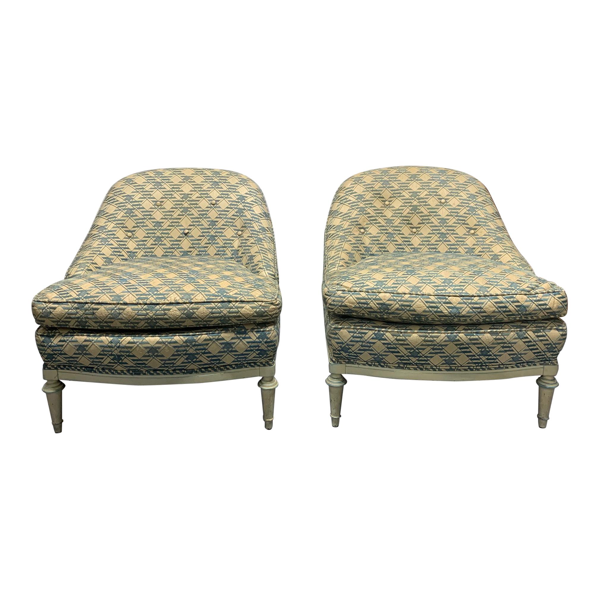 Pair of French Leather Slipper Chairs For Sale