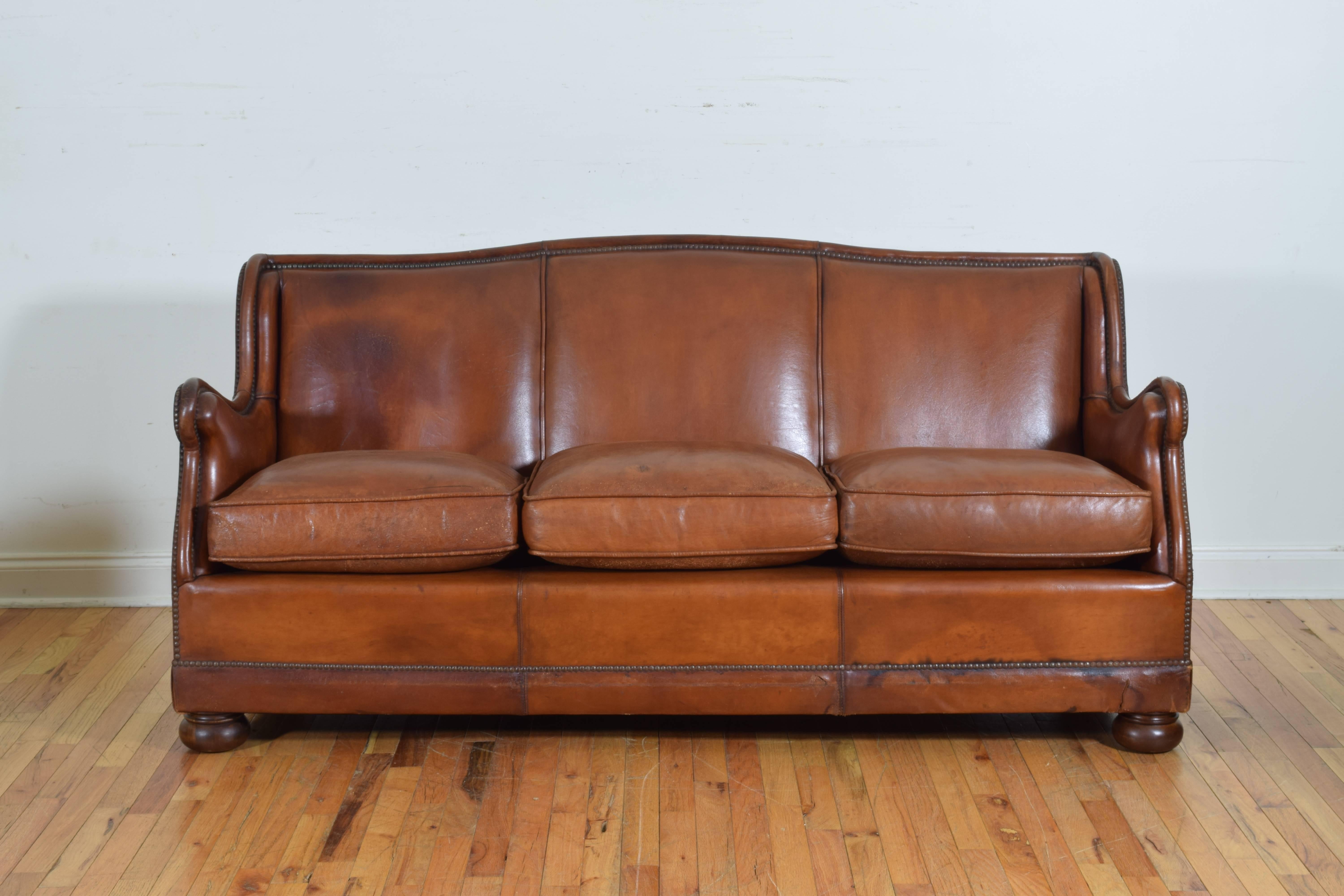 Pair of French Leather Sofas with Down Cushions, Mid-20th Century 3