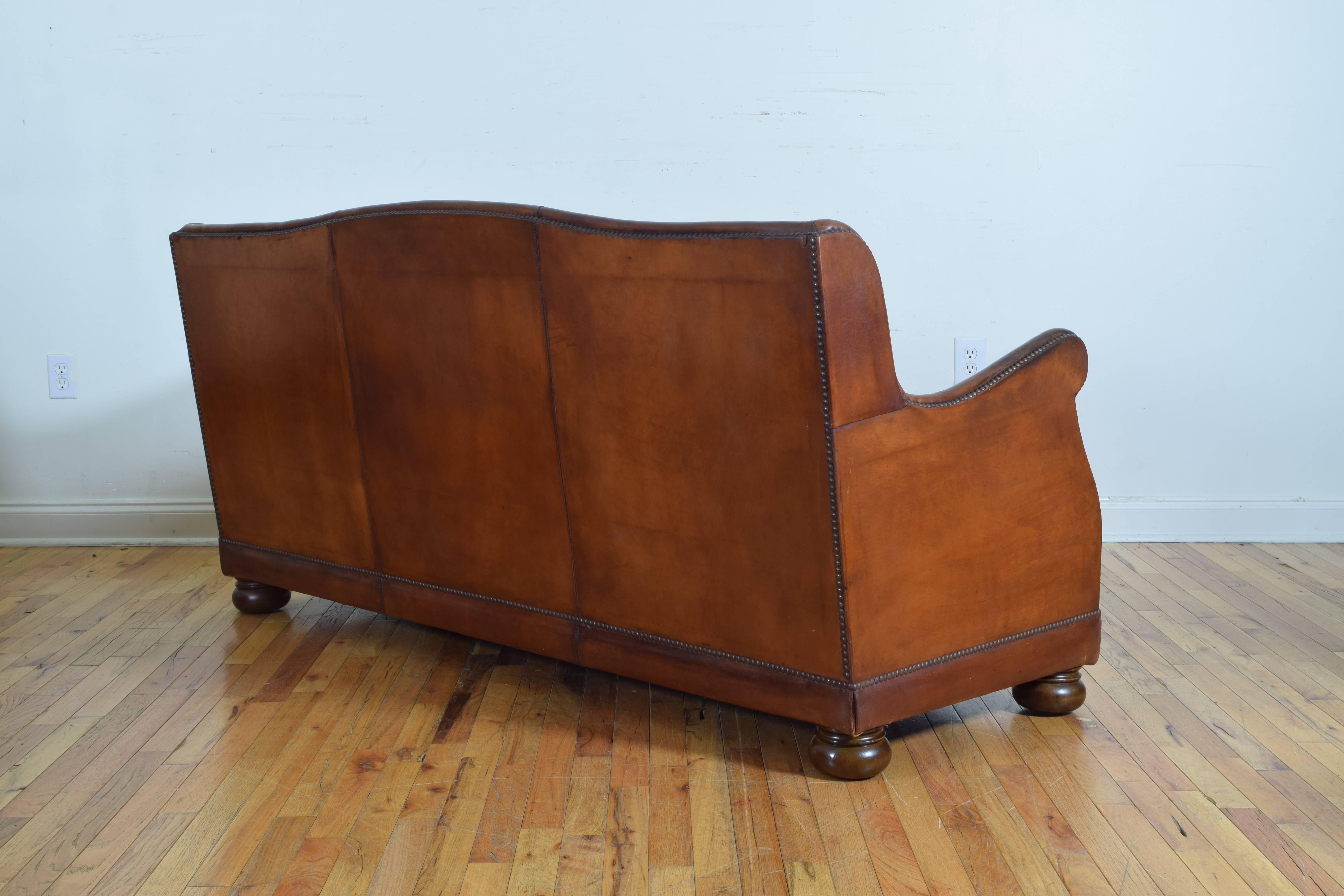 Pair of French Leather Sofas with Down Cushions, Mid-20th Century 4