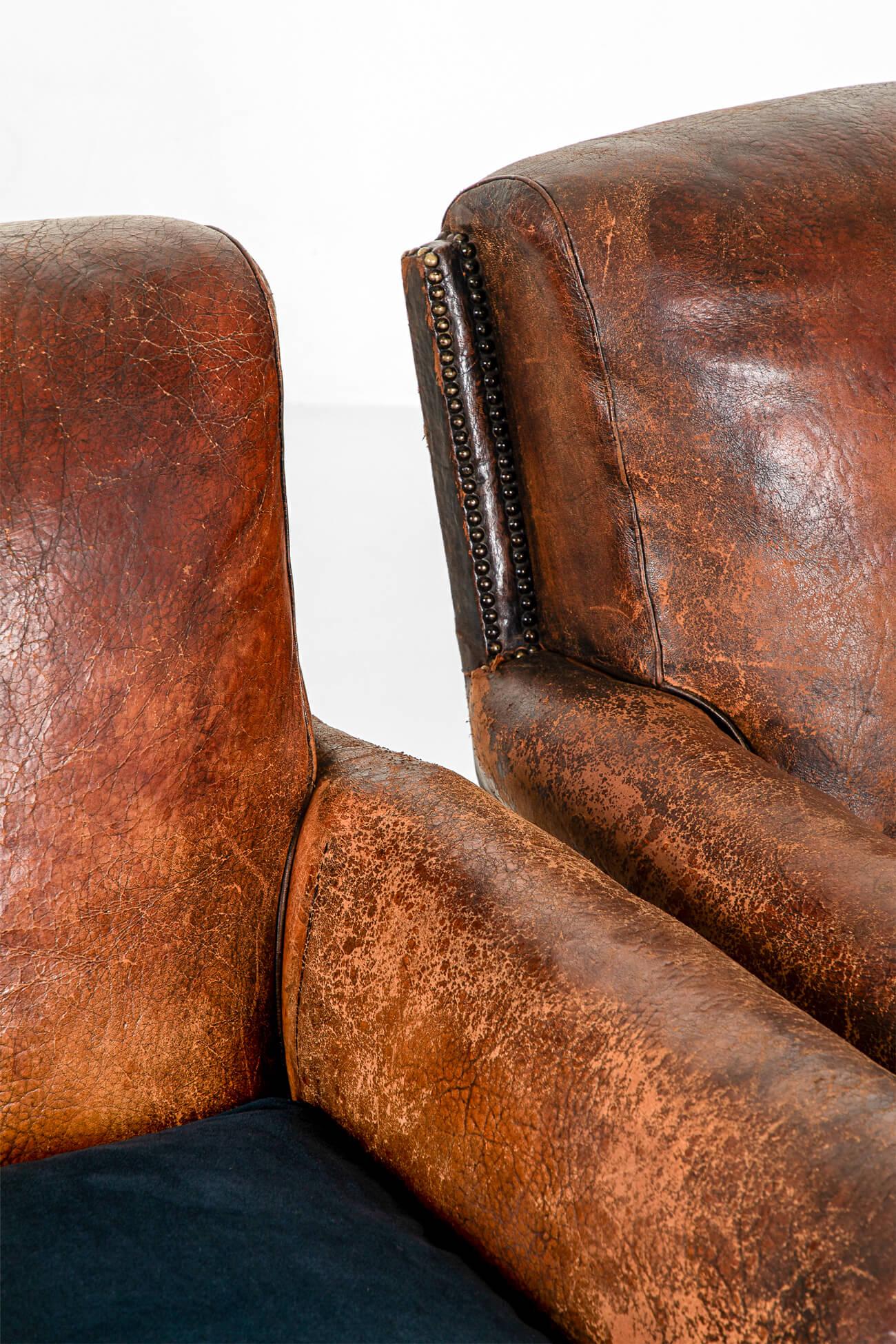 Pair of French Leather Studded Club Chairs 2