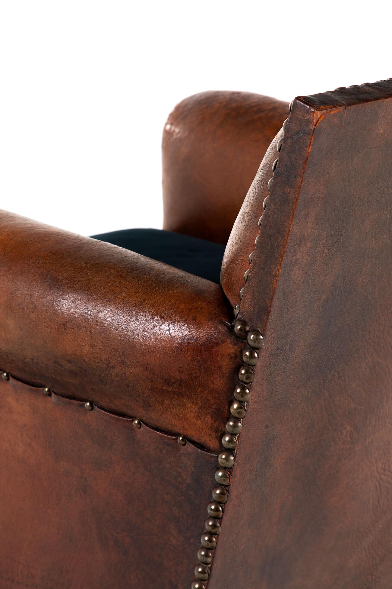 Pair of French Leather Studded Club Chairs For Sale 6