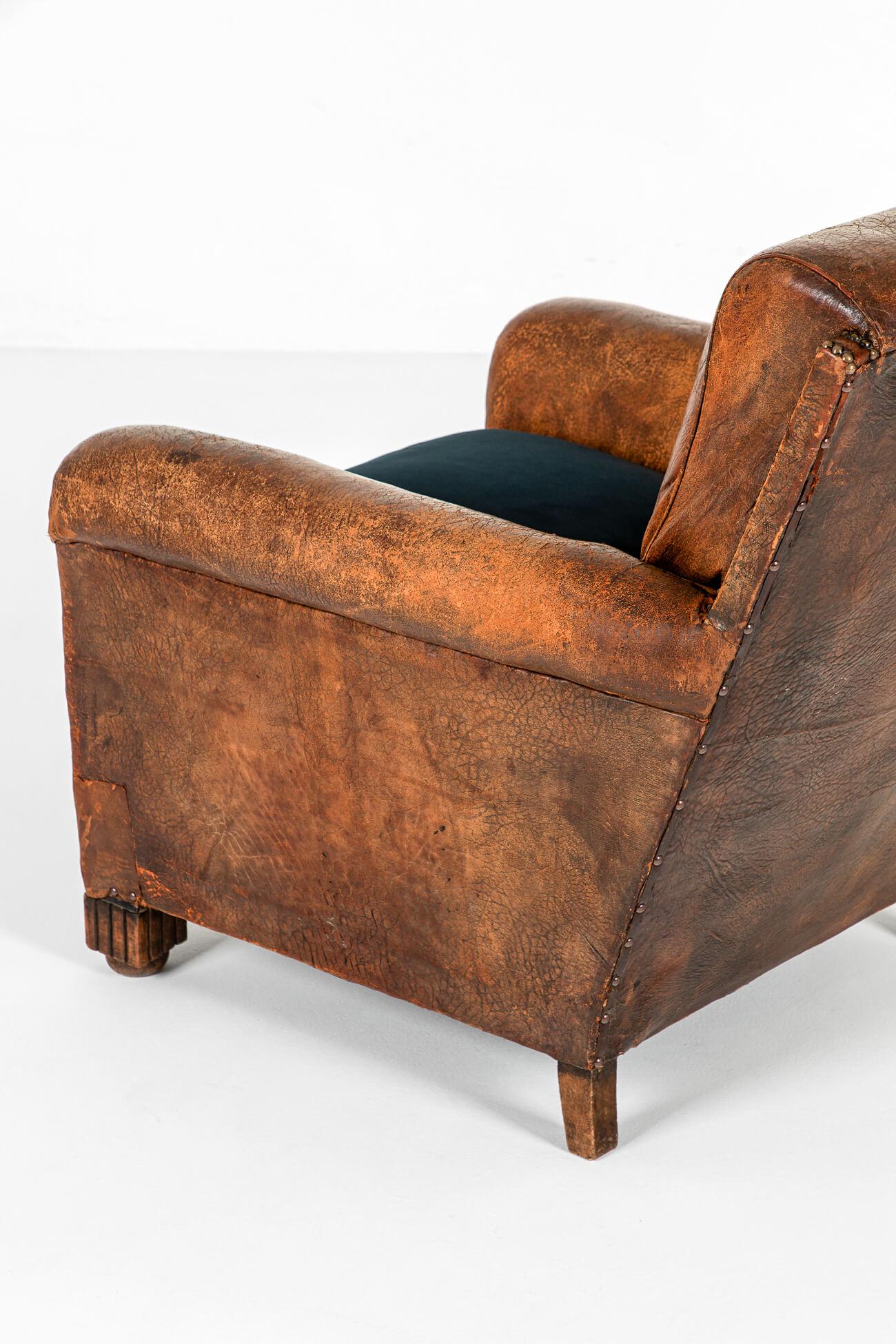 British Pair of French Leather Studded Club Chairs