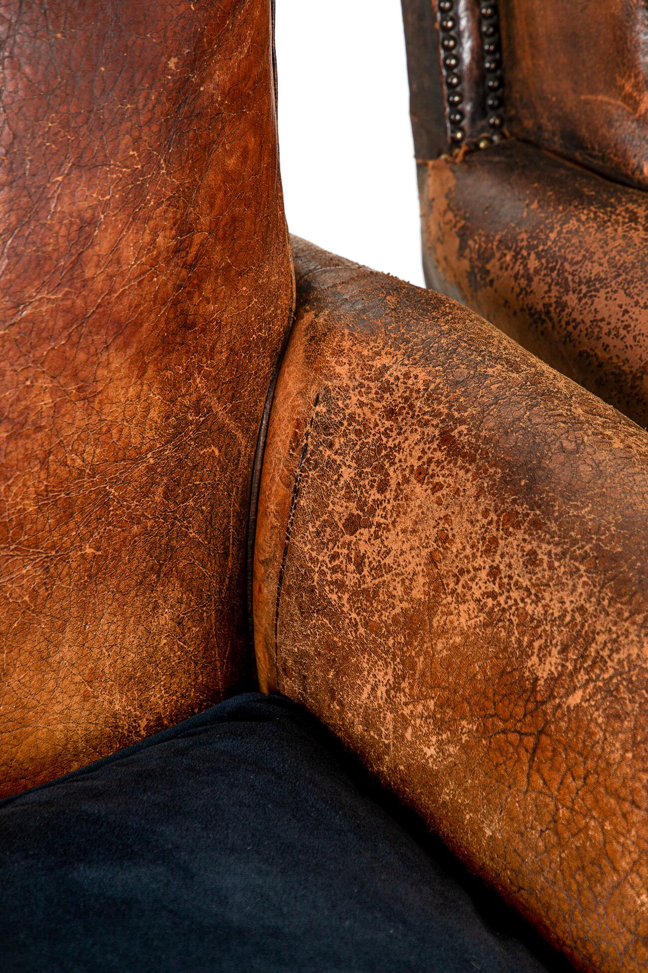 Pair of French Leather Studded Club Chairs 1