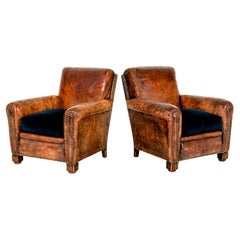 Pair of French Leather Studded Club Chairs