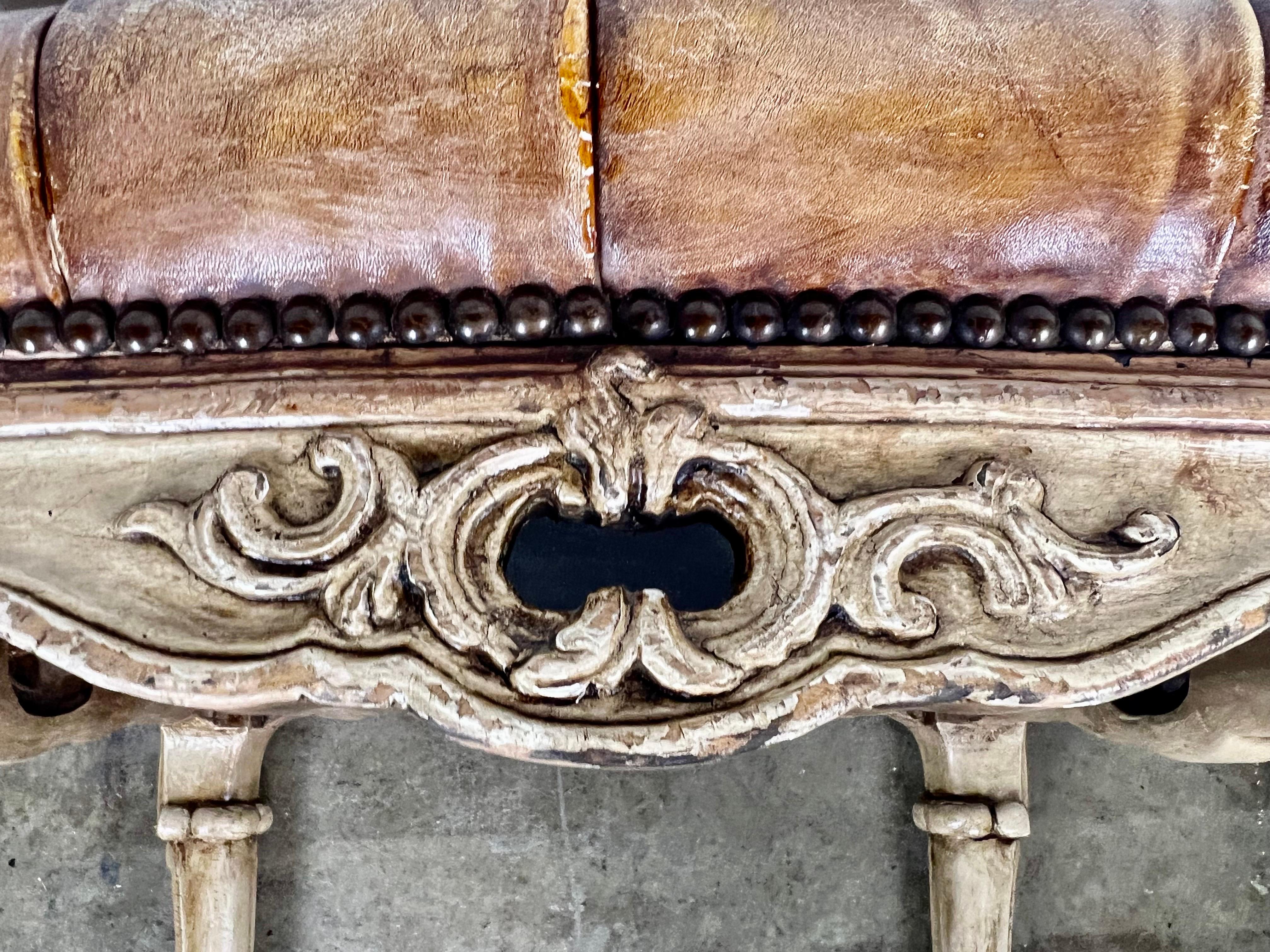 Pair of French Leather Tufted Benches For Sale 5