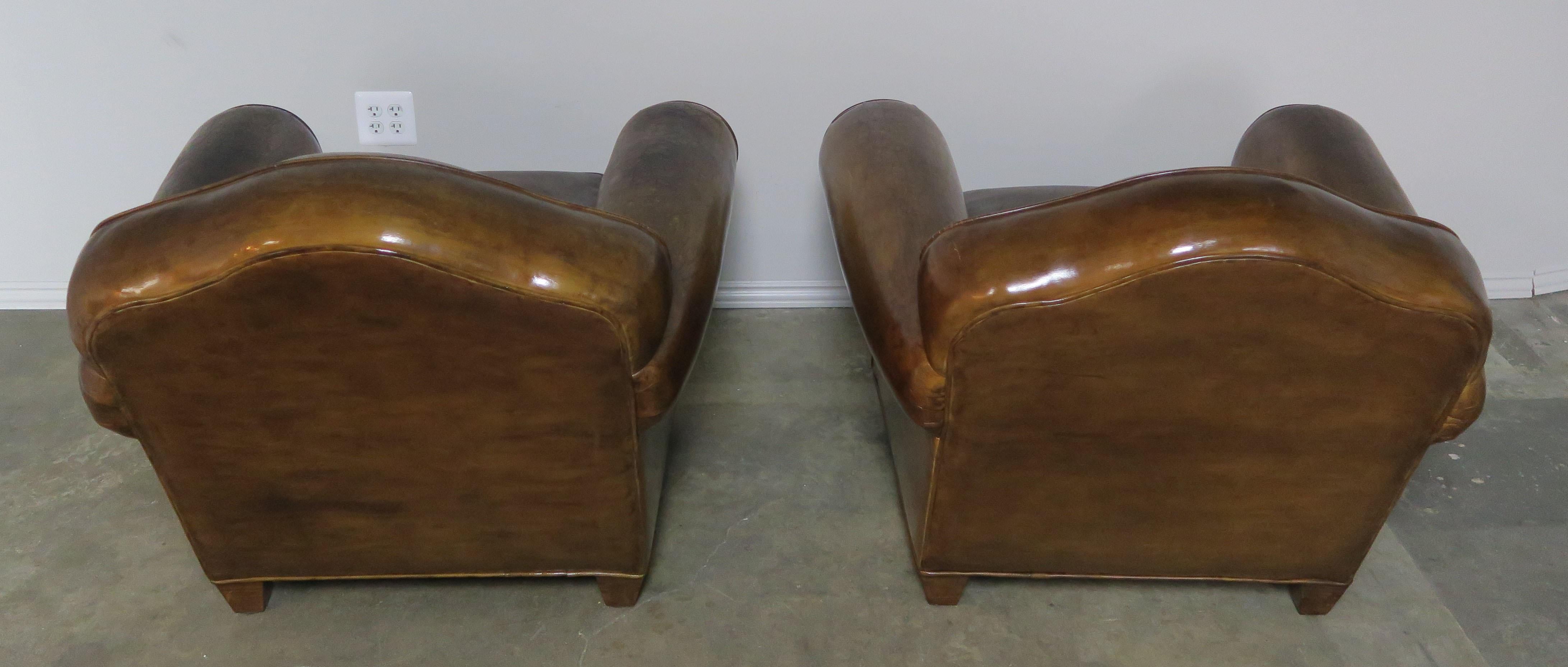 Pair of French Leather Upholstered Club Chairs, circa 1940s 5