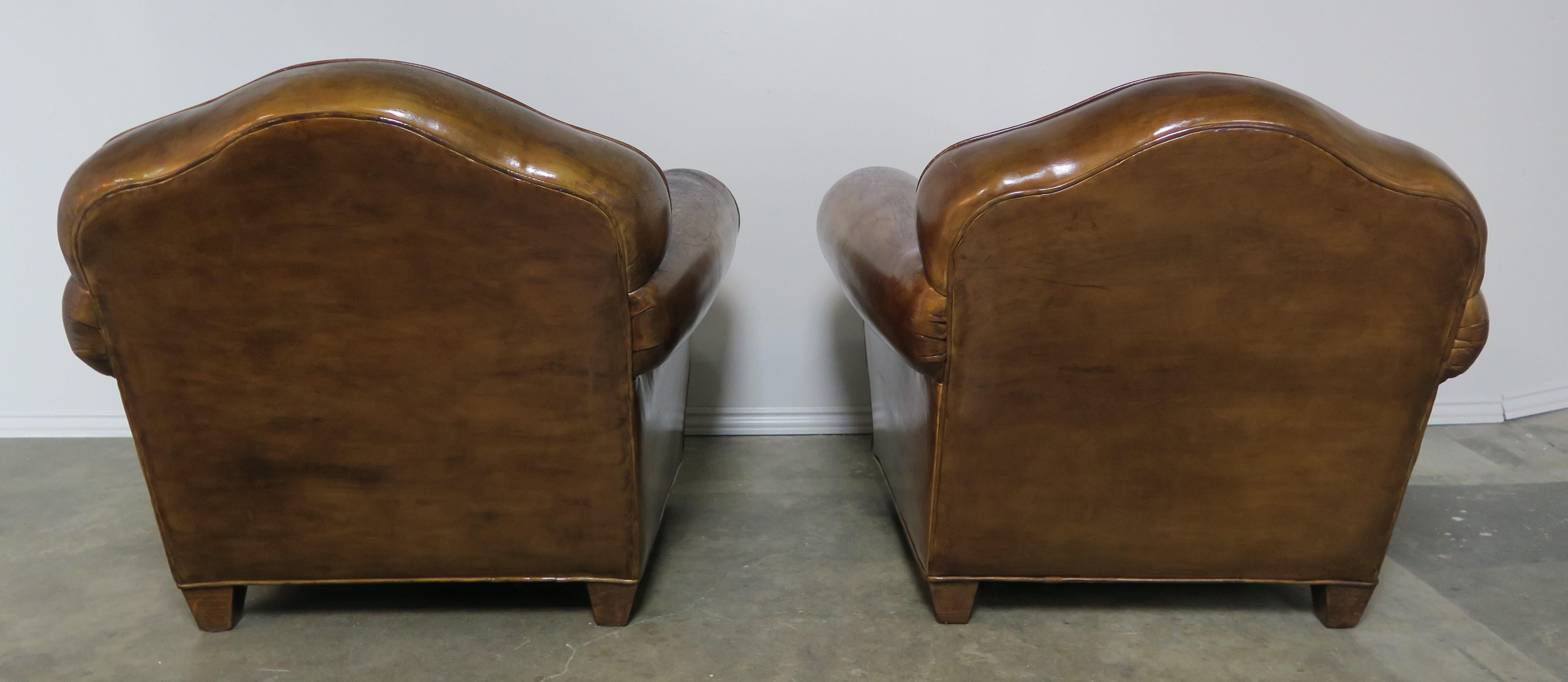 Pair of French Leather Upholstered Club Chairs, circa 1940s 6