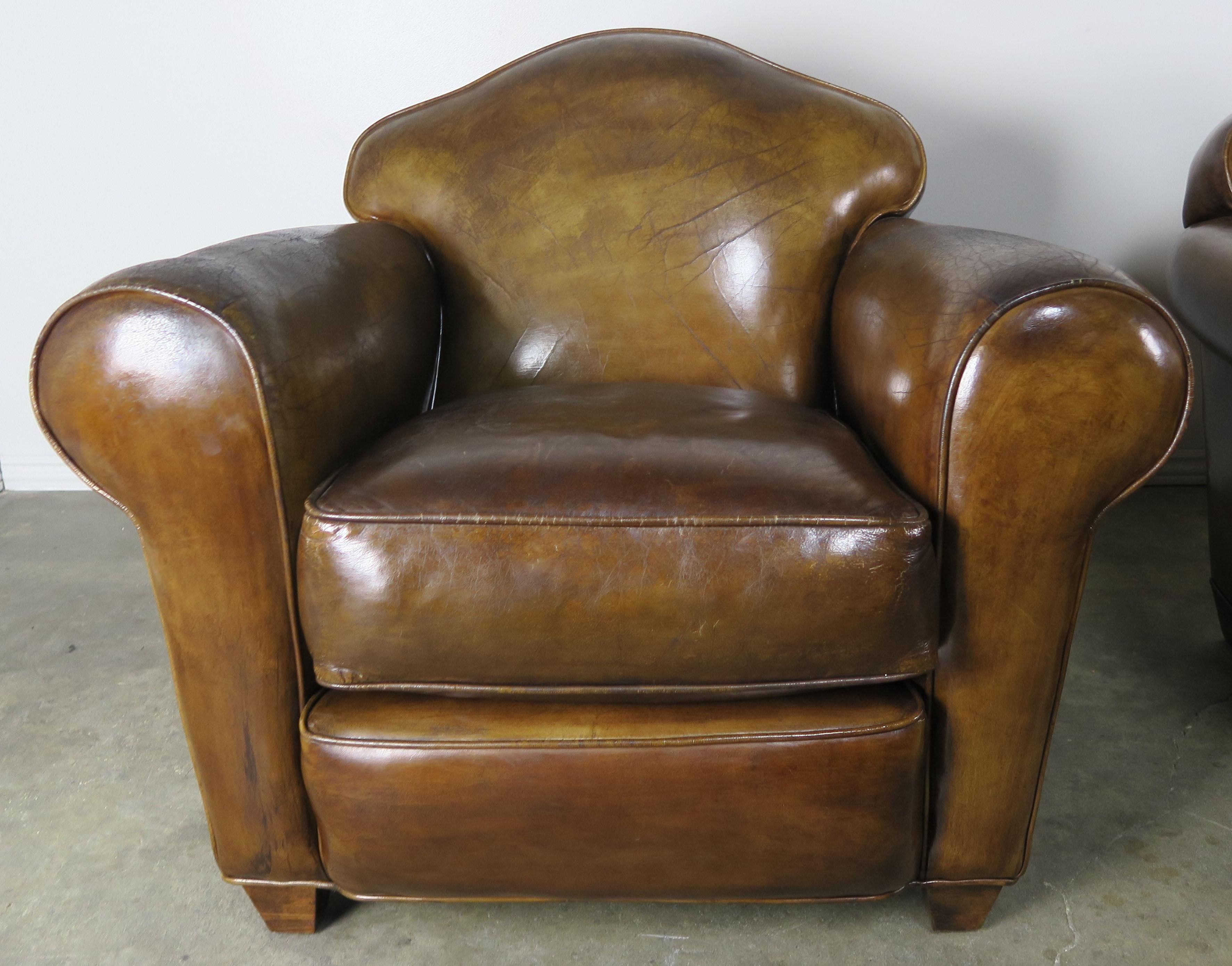 Pair of French Leather Upholstered Club Chairs, circa 1940s 7