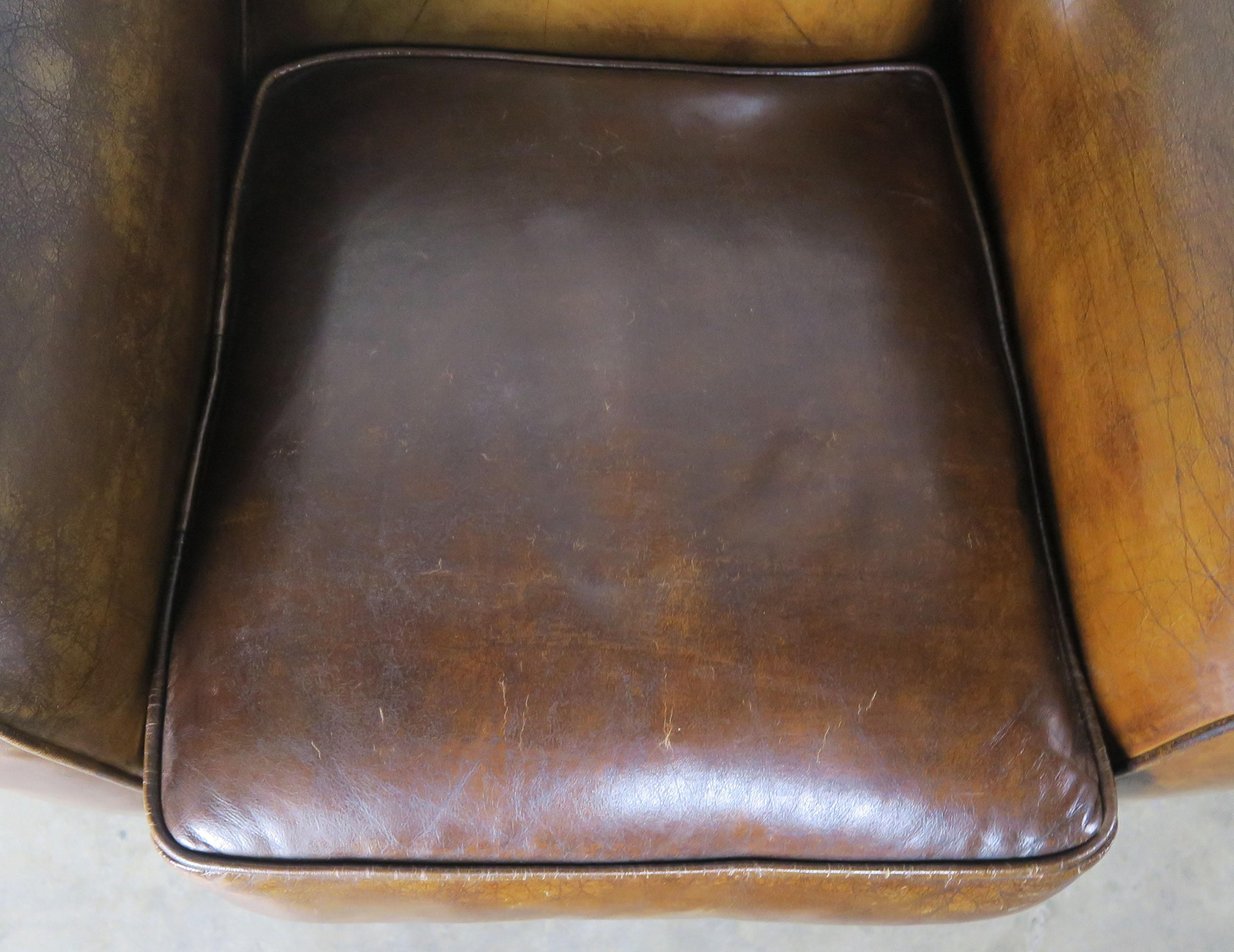 20th Century Pair of French Leather Upholstered Club Chairs, circa 1940s