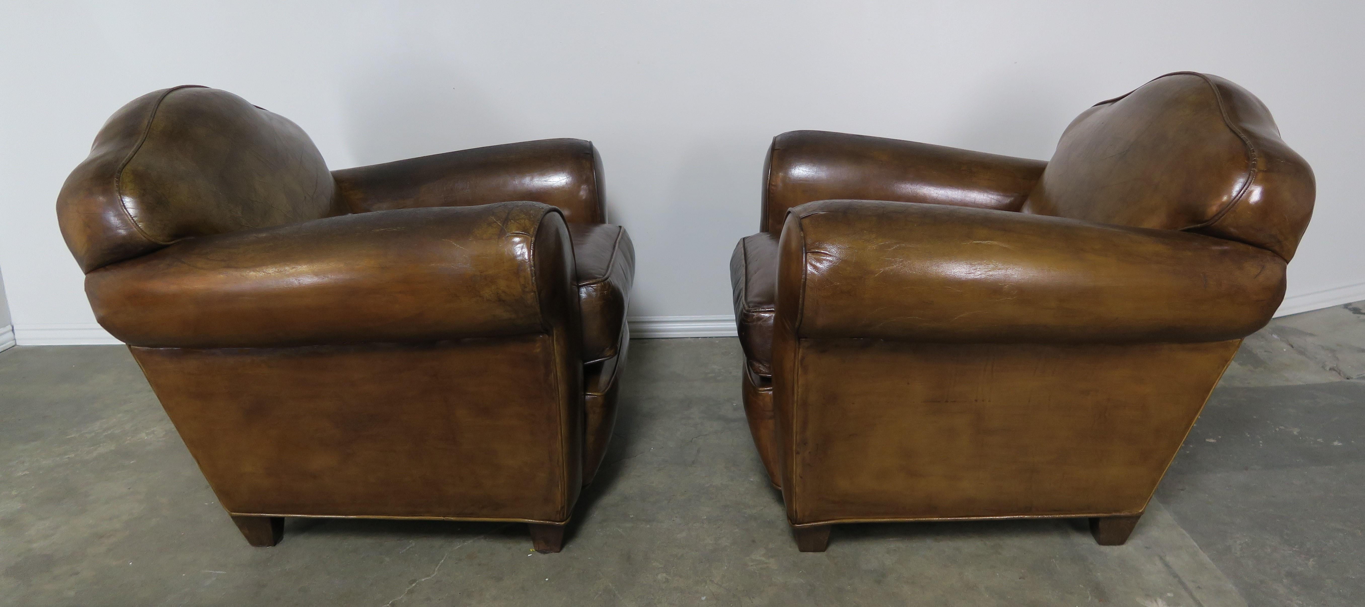 Pair of French Leather Upholstered Club Chairs, circa 1940s 2