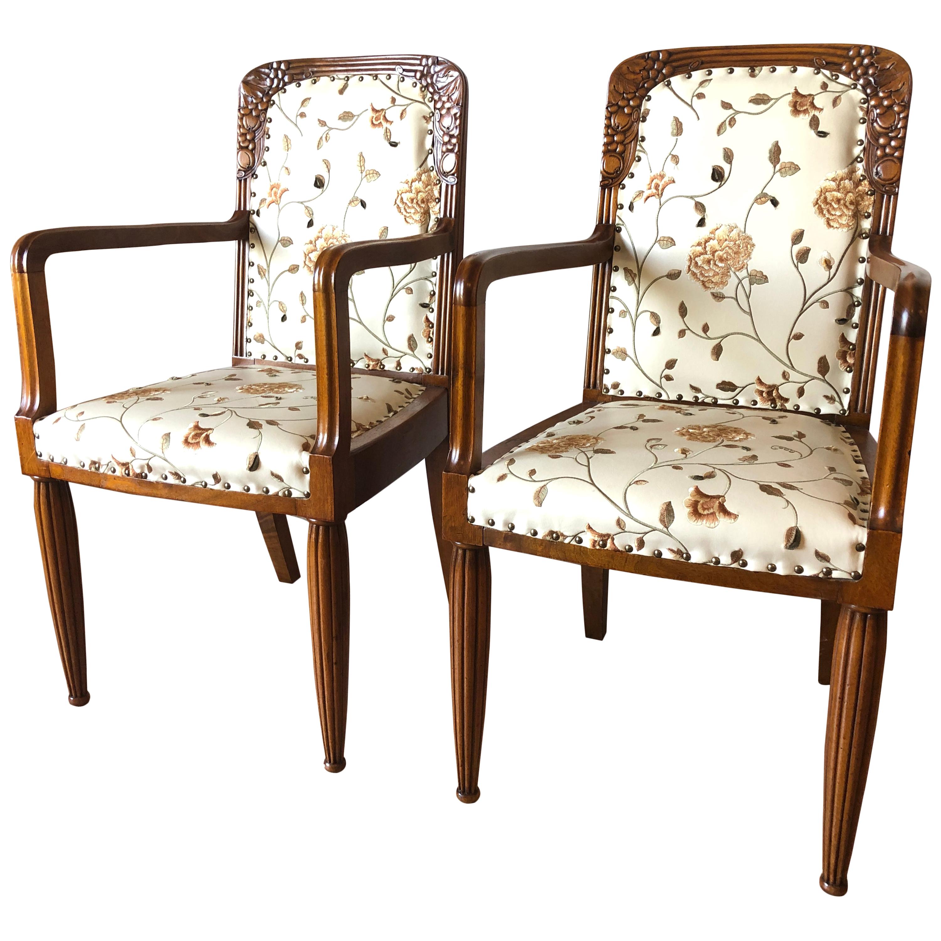 Pair of French Liberty Art Nouveau Armchairs, 1920s