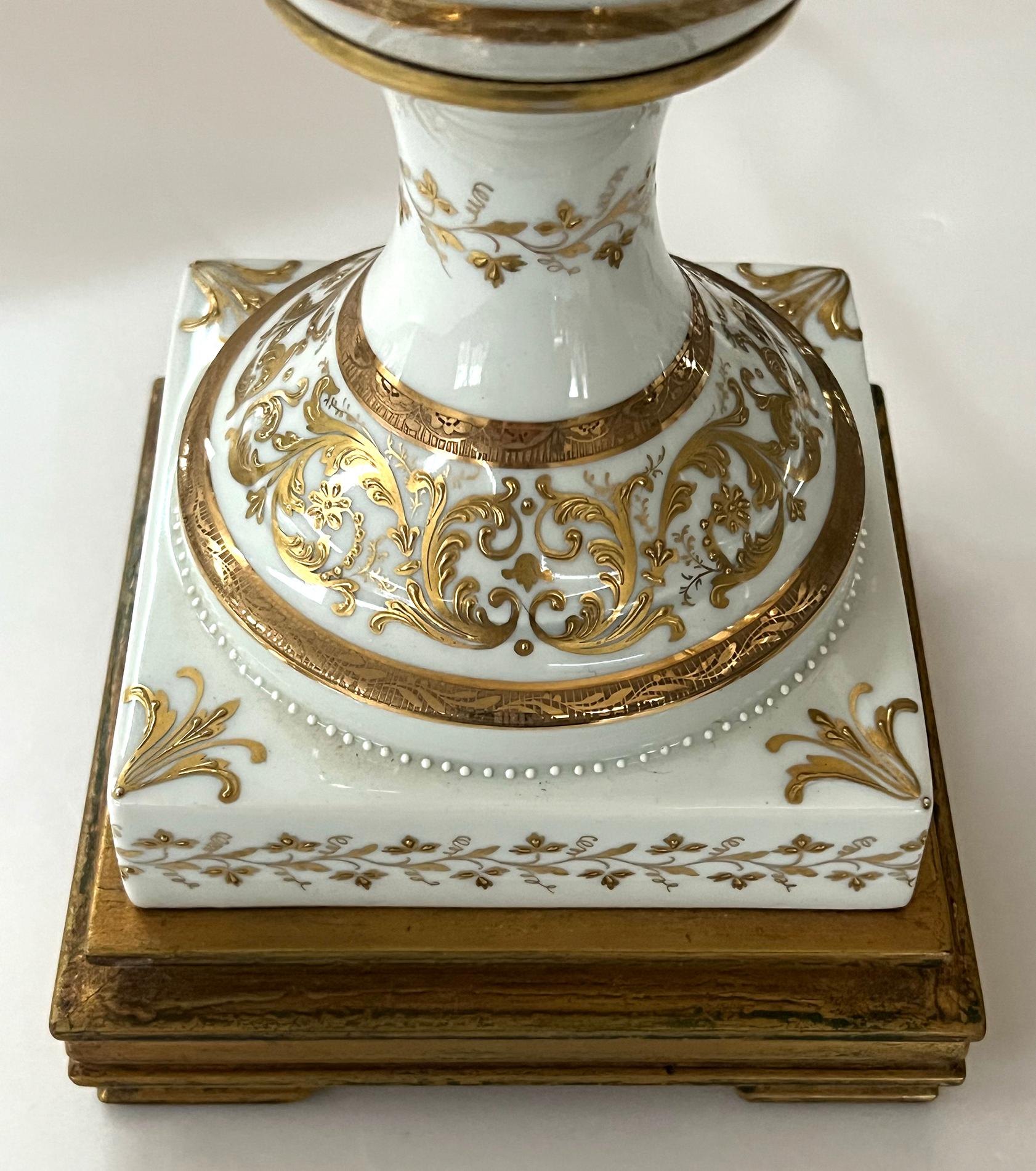 Pair of French Lidded Jars with Gilt Decoration by Marbro Lamp Co.  In Good Condition For Sale In San Francisco, CA