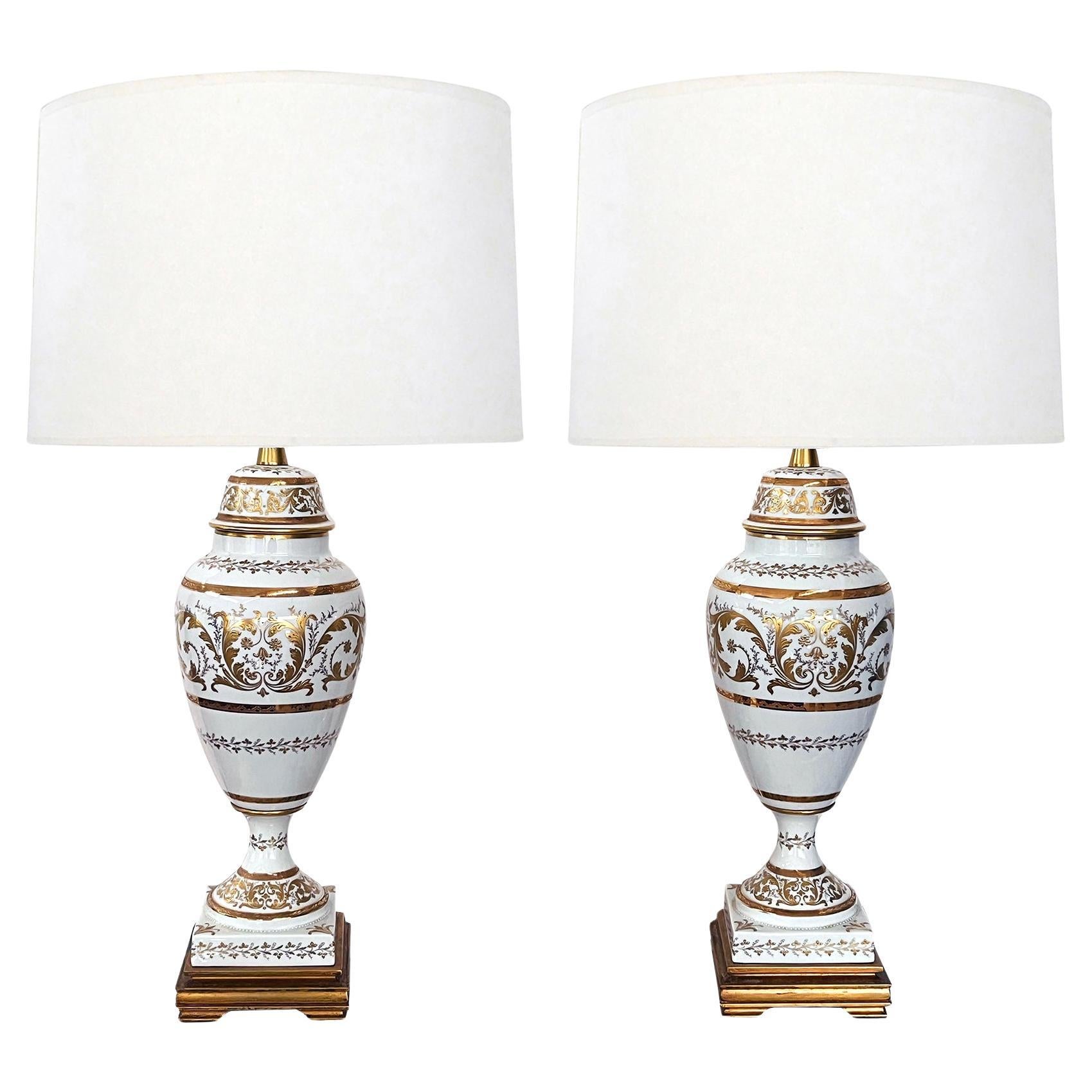 Pair of French Lidded Jars with Gilt Decoration by Marbro Lamp Co.  For Sale