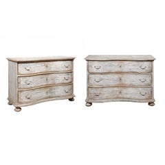 Pair of French Light Grey Painted Serpentine Three-Drawer Commodes, circa 1940