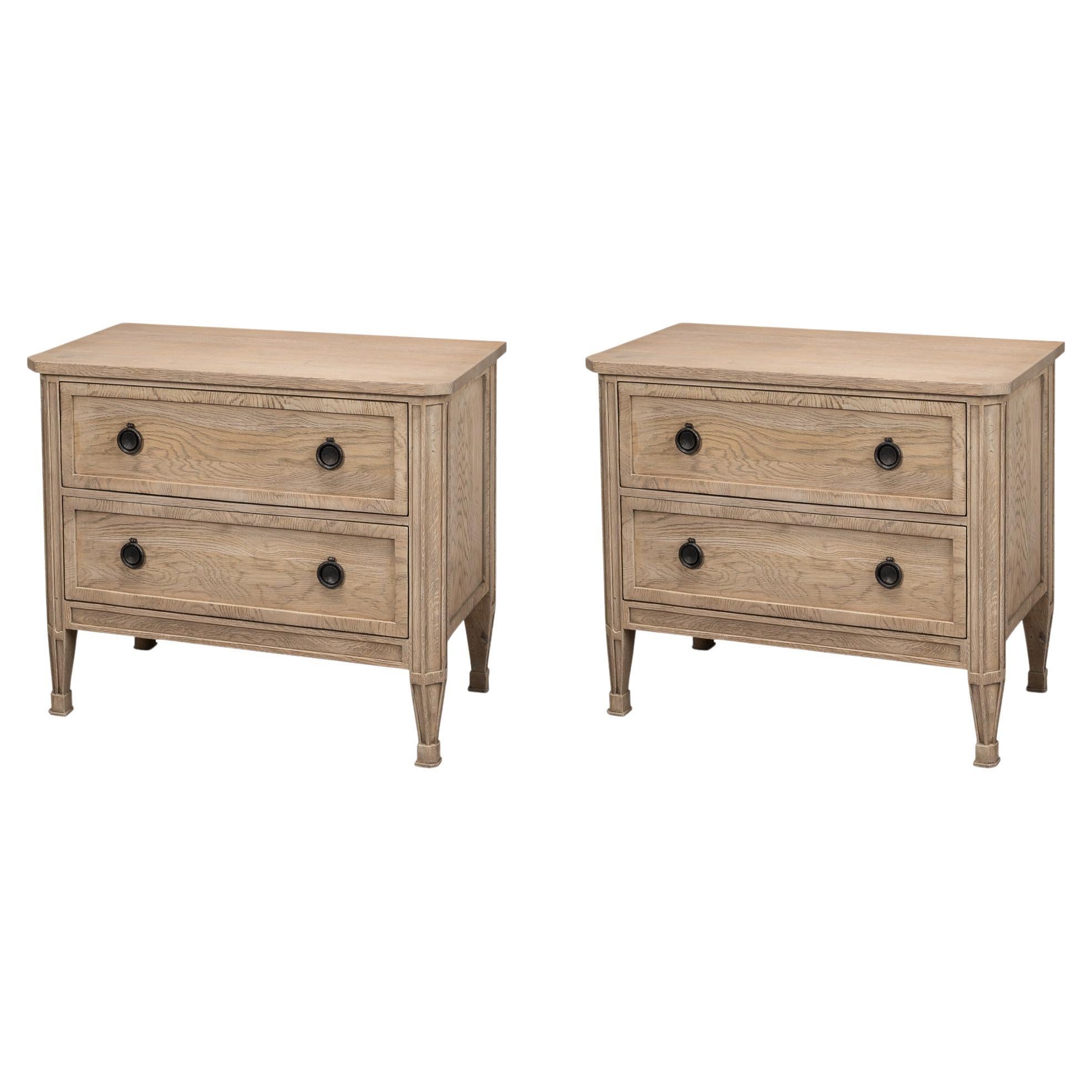 Pair of French Light Oak Nightstands