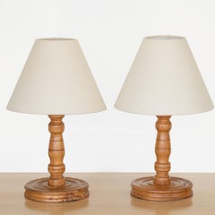 Pair of French Light Turned Wood Lamps