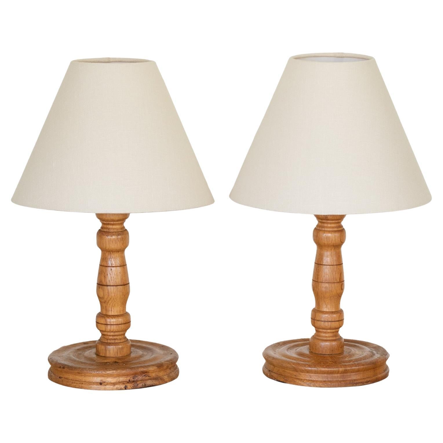 Pair of French Light Turned Wood Lamps