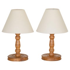 Pair of French Light Turned Wood Lamps