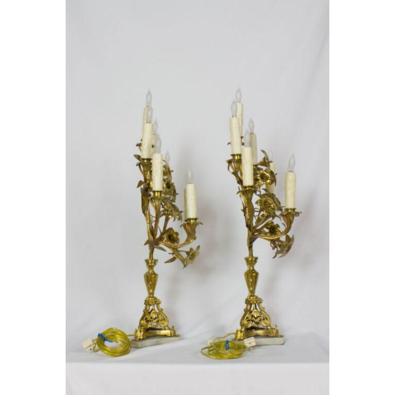 Bronze Pair of French Lily Candelabra For Sale