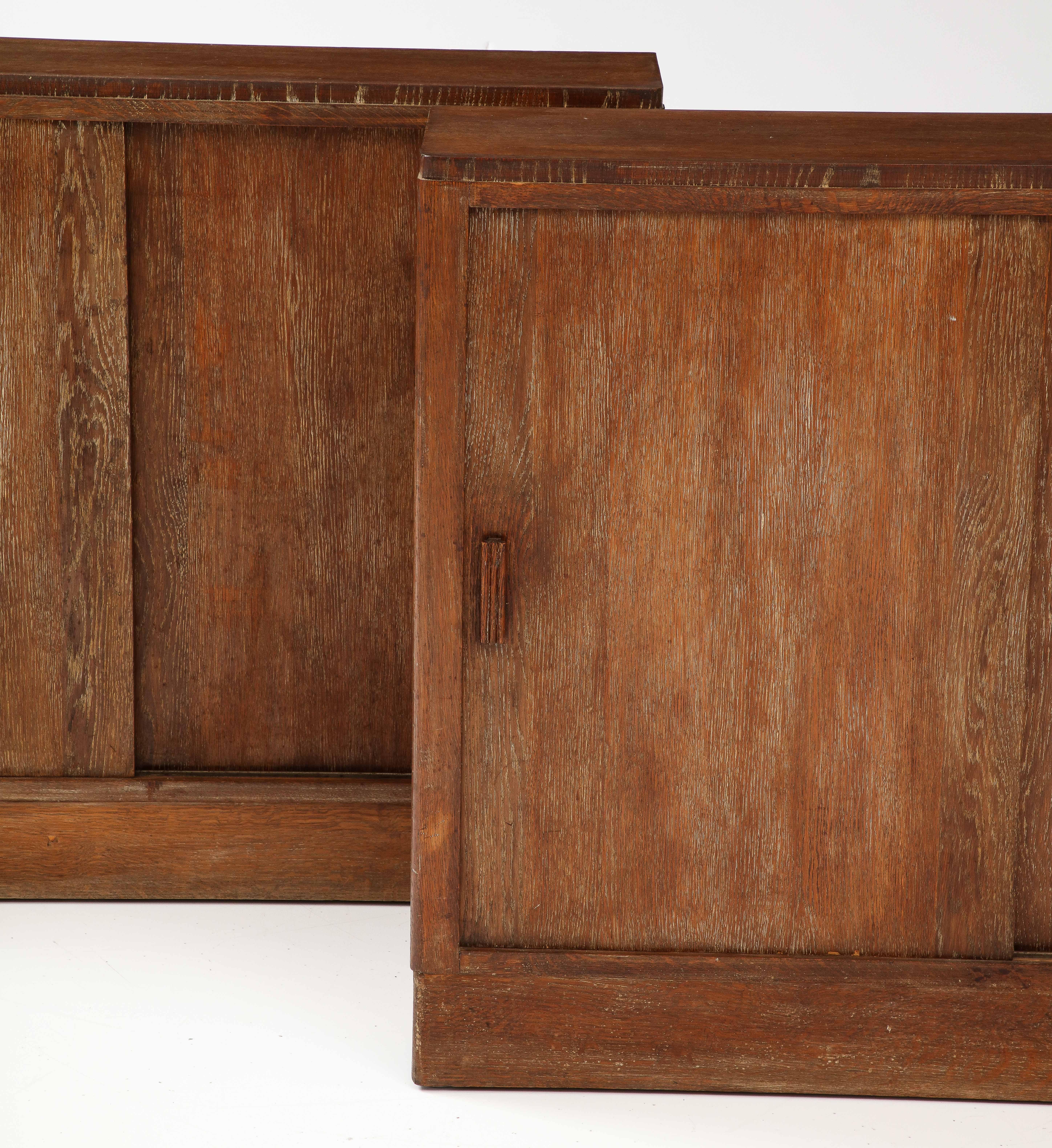 Pair of French Limed Oak Cabinets, Interior Drawers, Shelves, c. 1930-1940 5