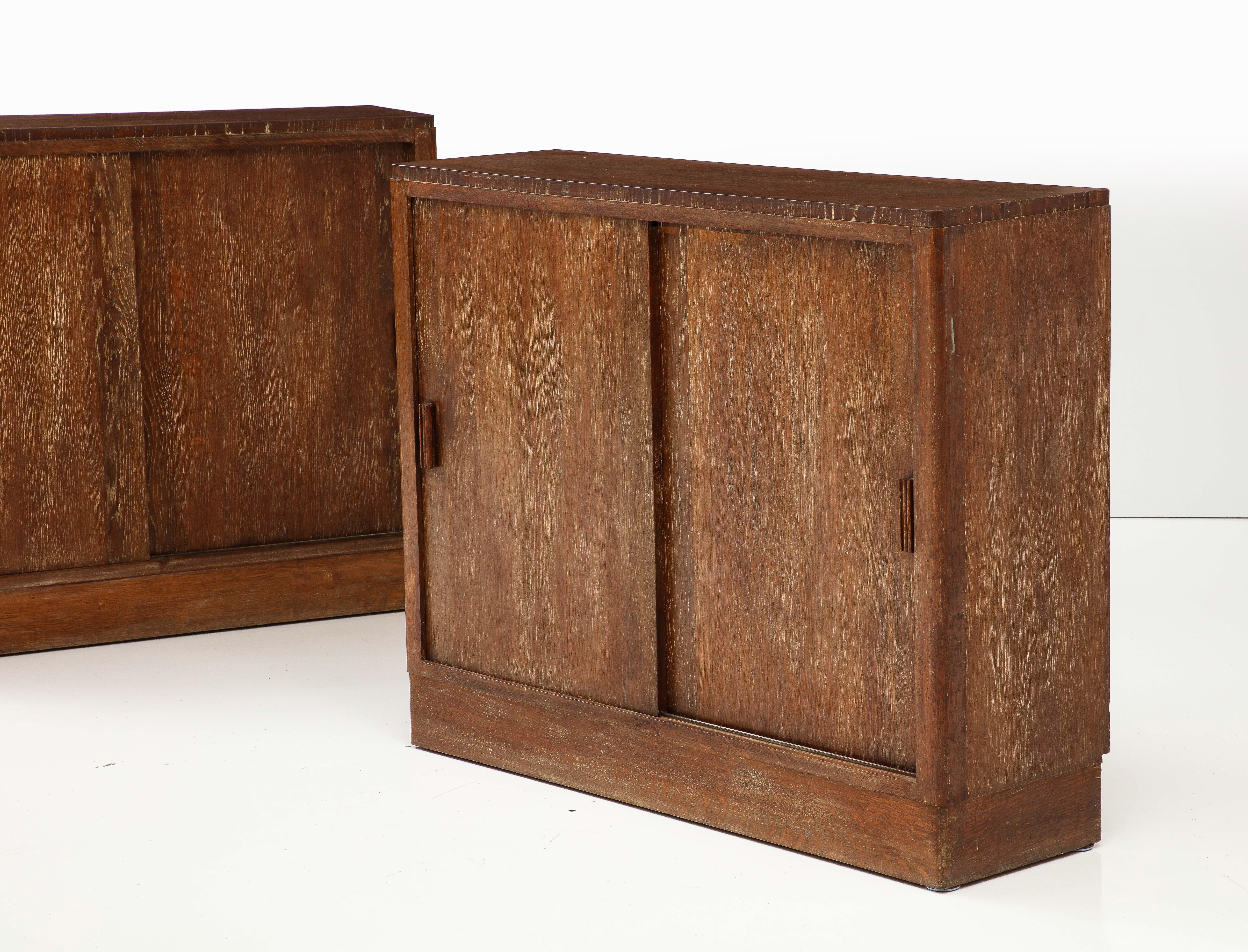 Pair of French Limed Oak Cabinets, Interior Drawers, Shelves, c. 1930-1940 7
