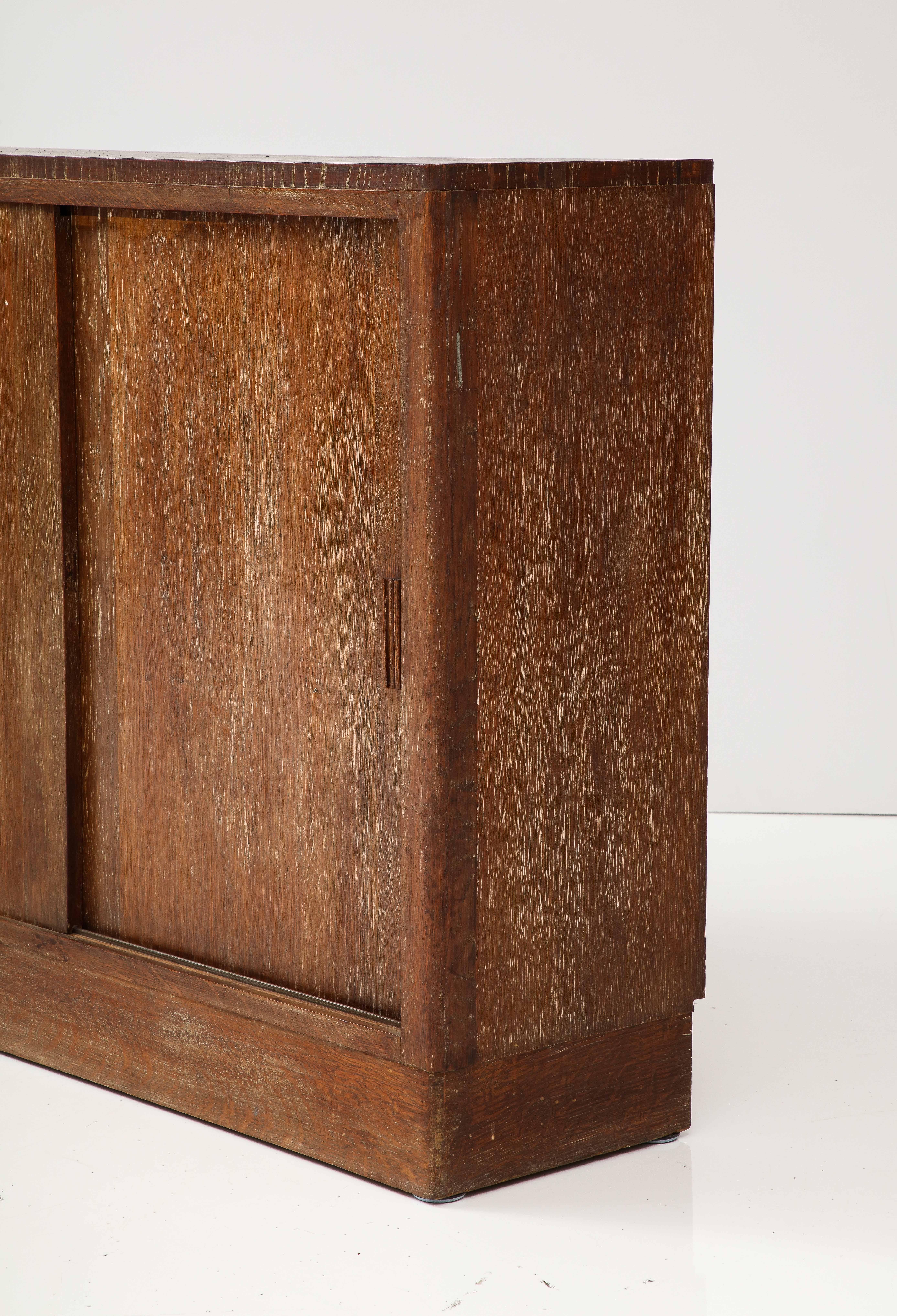 Pair of French Limed Oak Cabinets, Interior Drawers, Shelves, c. 1930-1940 9