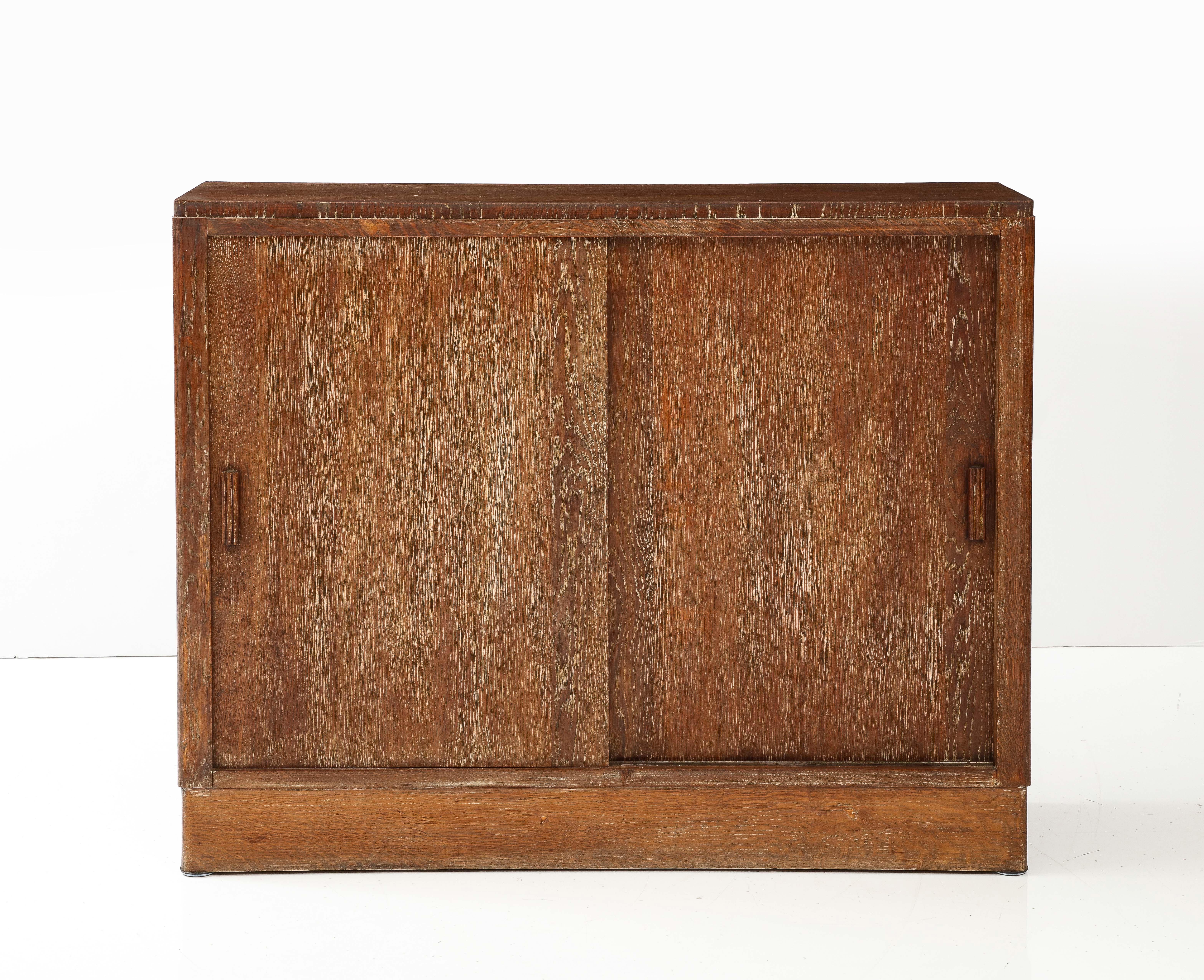 Pair of French Limed Oak Cabinets, France, c. 1930-40's
Oak, Interior shelves, Interior Drawers

H: 37 D: 13.5 W: 46 in.