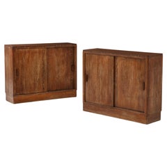 Pair of French Limed Oak Cabinets, Interior Drawers, Shelves, c. 1930-1940