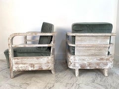 Pair of French Limed Oak Lounge Chairs