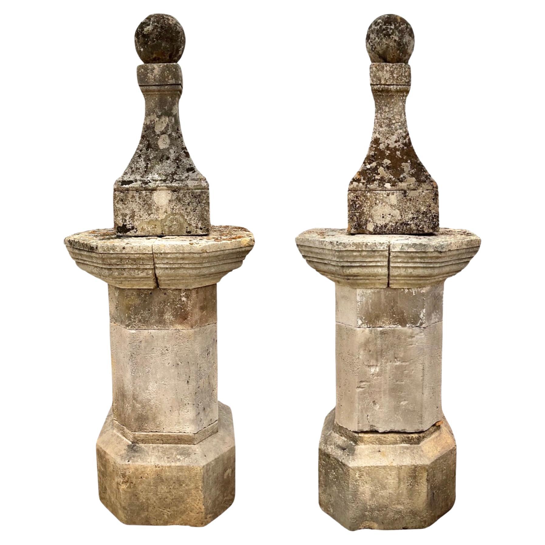 Pair of French Limestone Finials For Sale