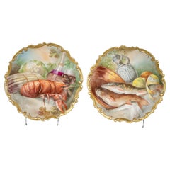 Antique Pair of French Limoges Porcelain Chargers, circa 1890