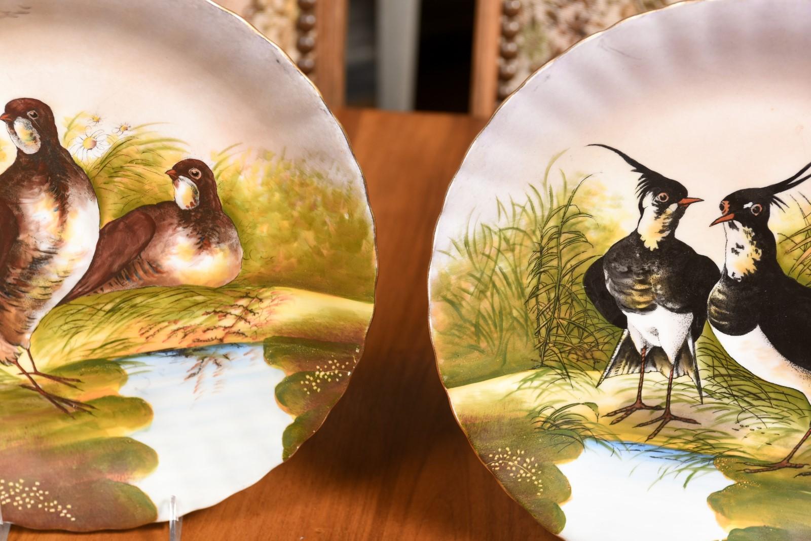 Pair of French Limoges Porcelain Decorative Plates Depicting Couples of Birds For Sale 2