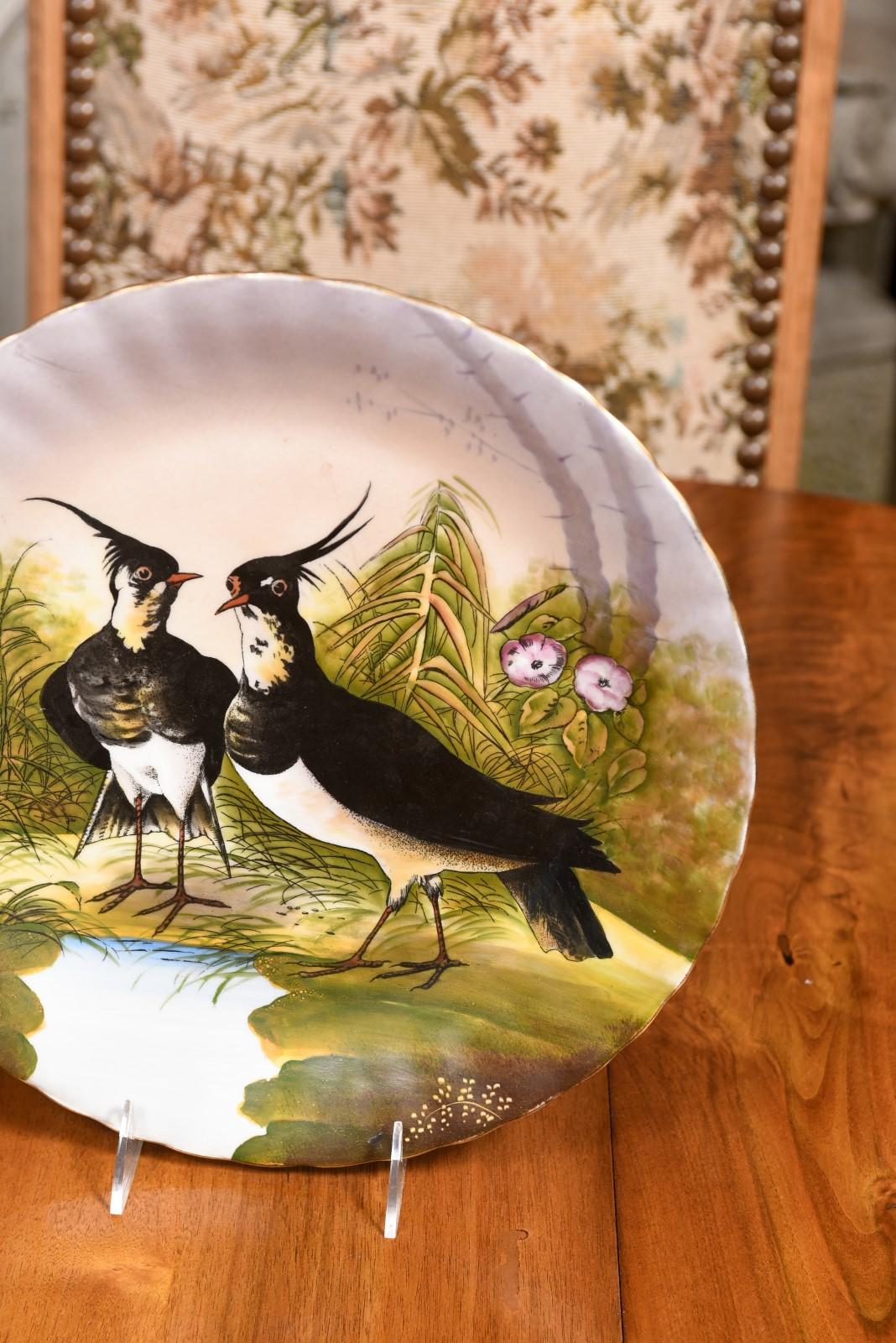 Pair of French Limoges Porcelain Decorative Plates Depicting Couples of Birds For Sale 3