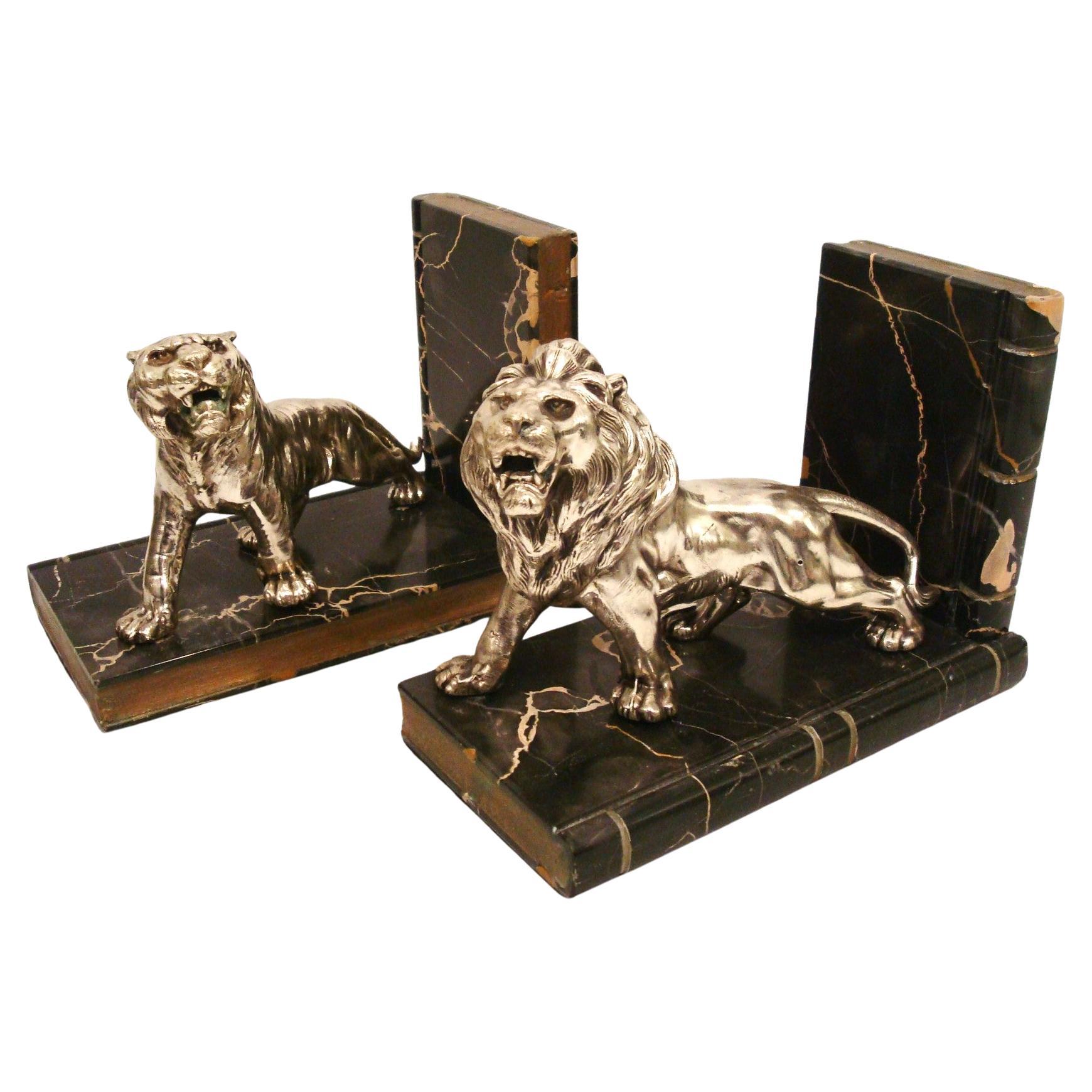 Pair of French Lion and Tiger Bookends