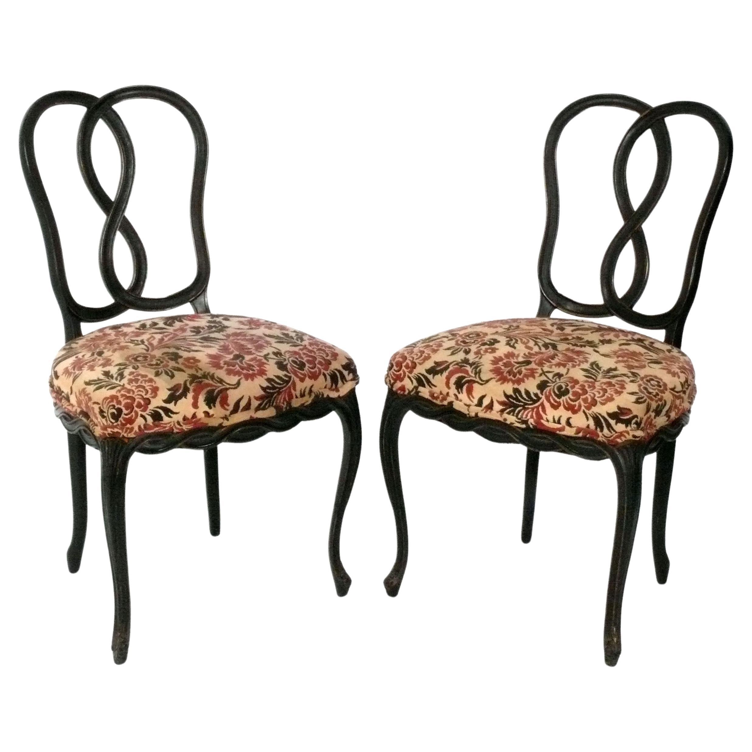 Pair of French Loop Back Chairs Style of Frances Elkins Refinished Reupholstered