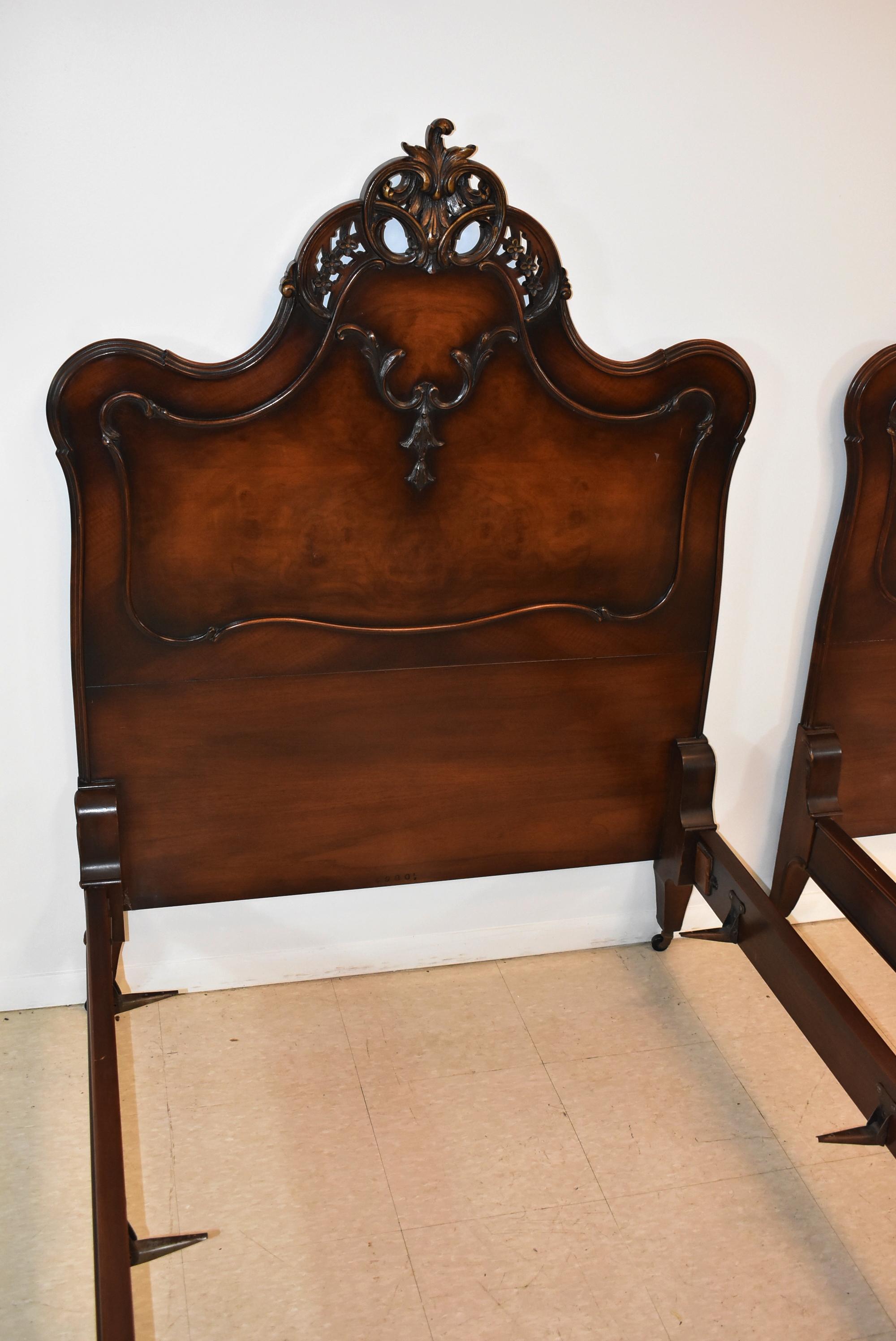 North American Pair of French Louie XV Style Walnut Twin Bed Frames by Irwin Furniture
