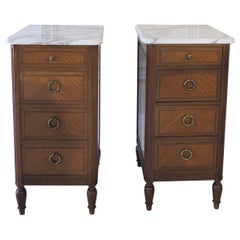 Pair of French Louis Mahogany Marble Bedside Tables